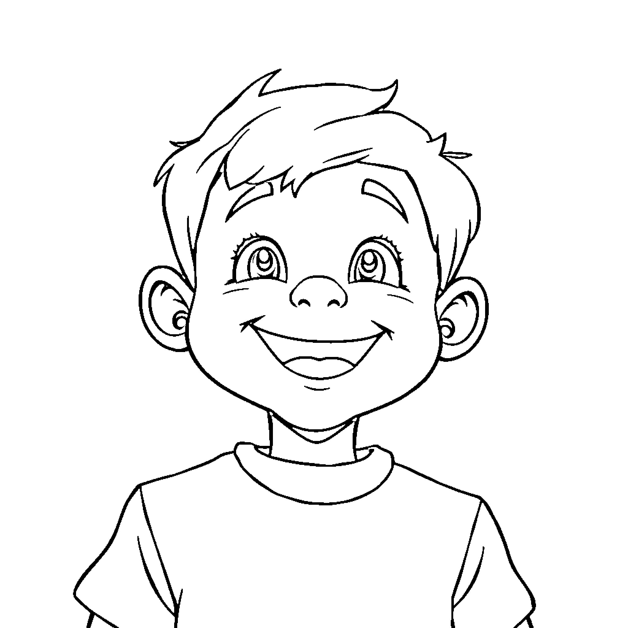 Boy with a cheerful expression Coloring Page (free black-and-white line drawing printable PDF for all, from beginners to advanced learners, including children, teens, adults, and seniors)