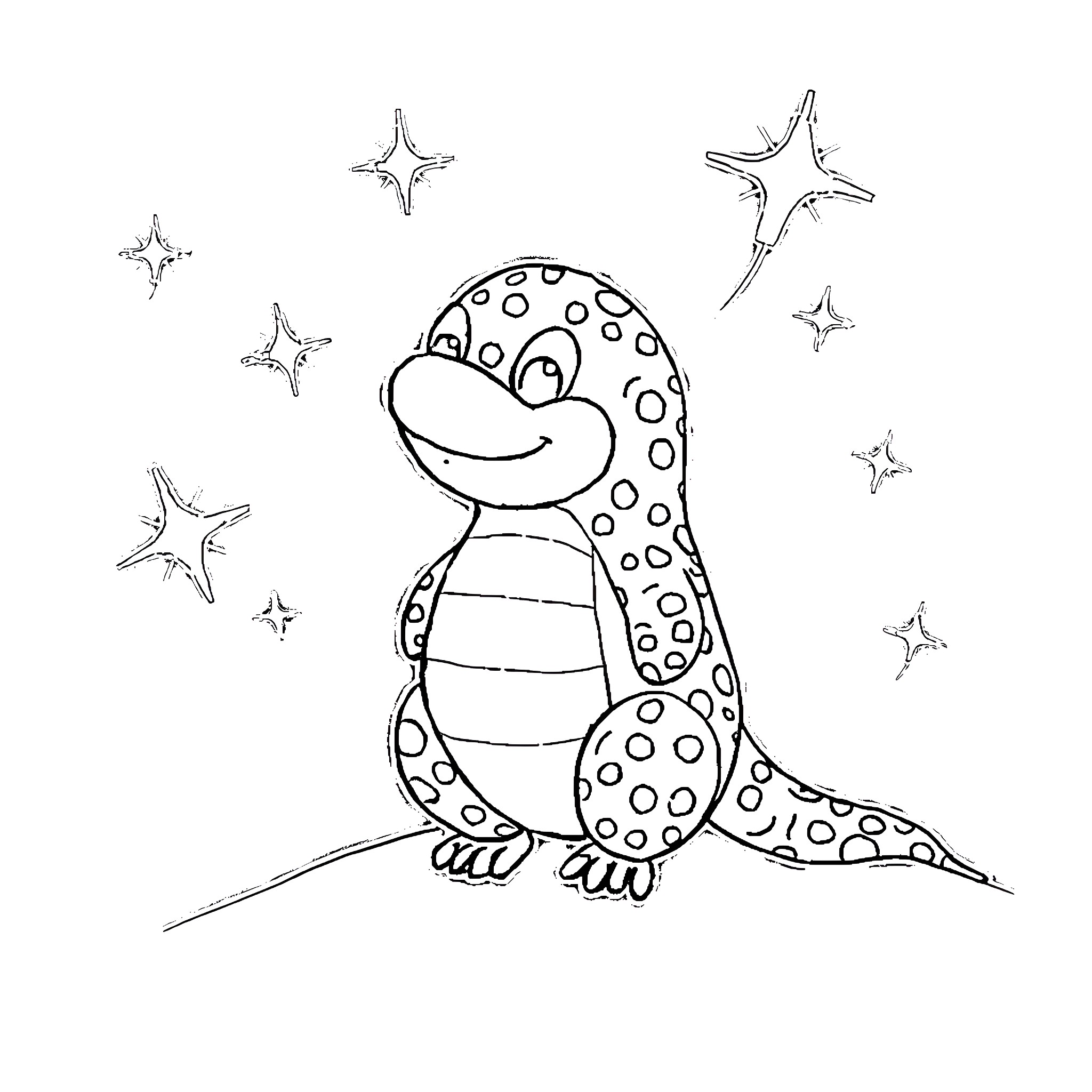 Scoubidou's Celestial Discovery Coloring Page (free black-and-white line drawing printable PDF for all, from beginners to advanced learners, including children, teens, adults, and seniors)