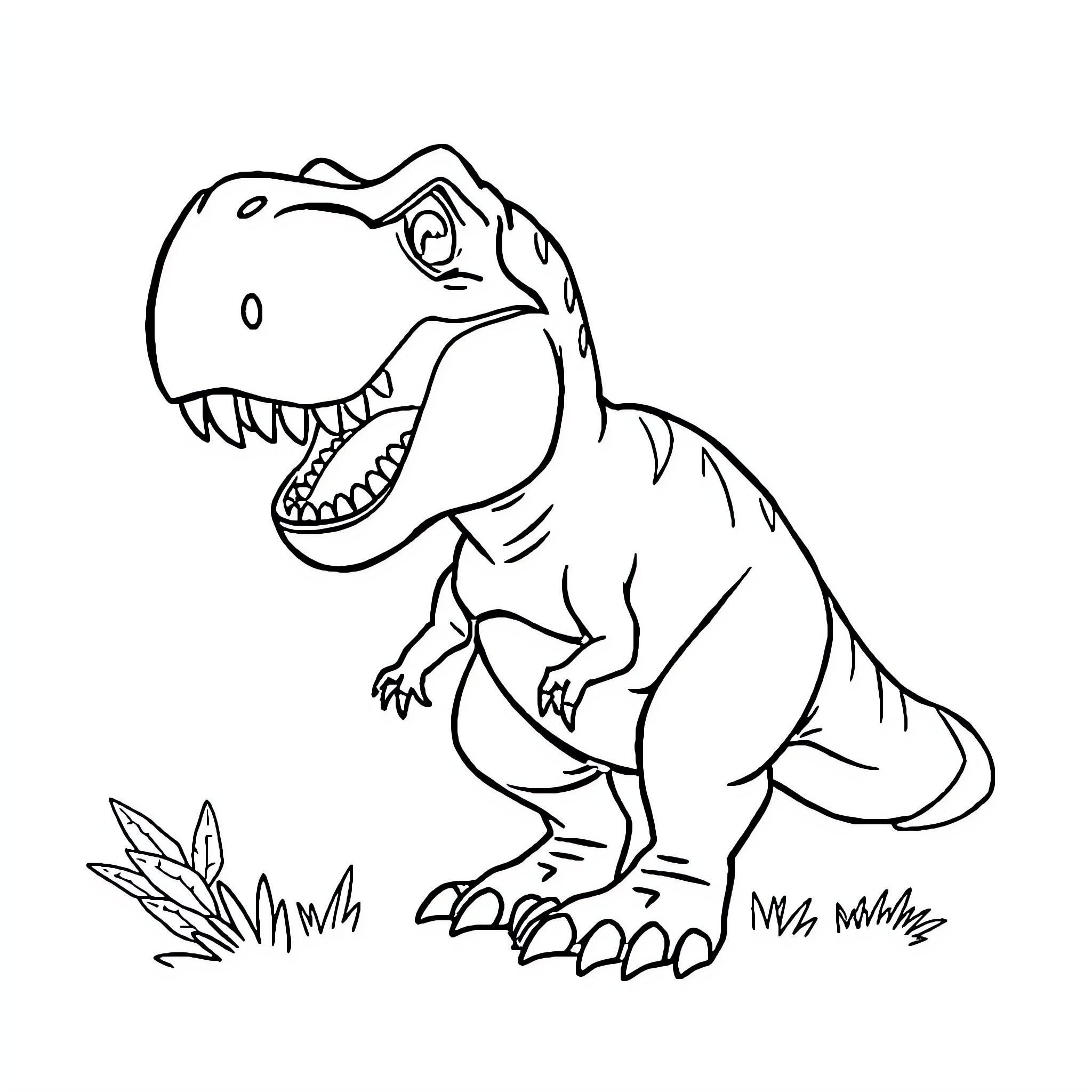 Tyrannosaurus Rex roaring in the wilderness Coloring Page (free black-and-white line drawing printable PDF for all, from beginners to advanced learners, including children, teens, adults, and seniors)