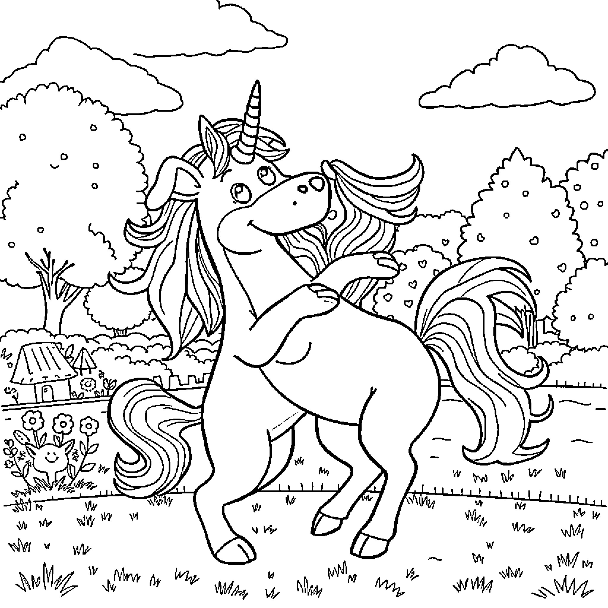 Bluey the Unicorn's Magical Adventure Coloring Page (free black-and-white line drawing printable PDF for all, from beginners to advanced learners, including children, teens, adults, and seniors)