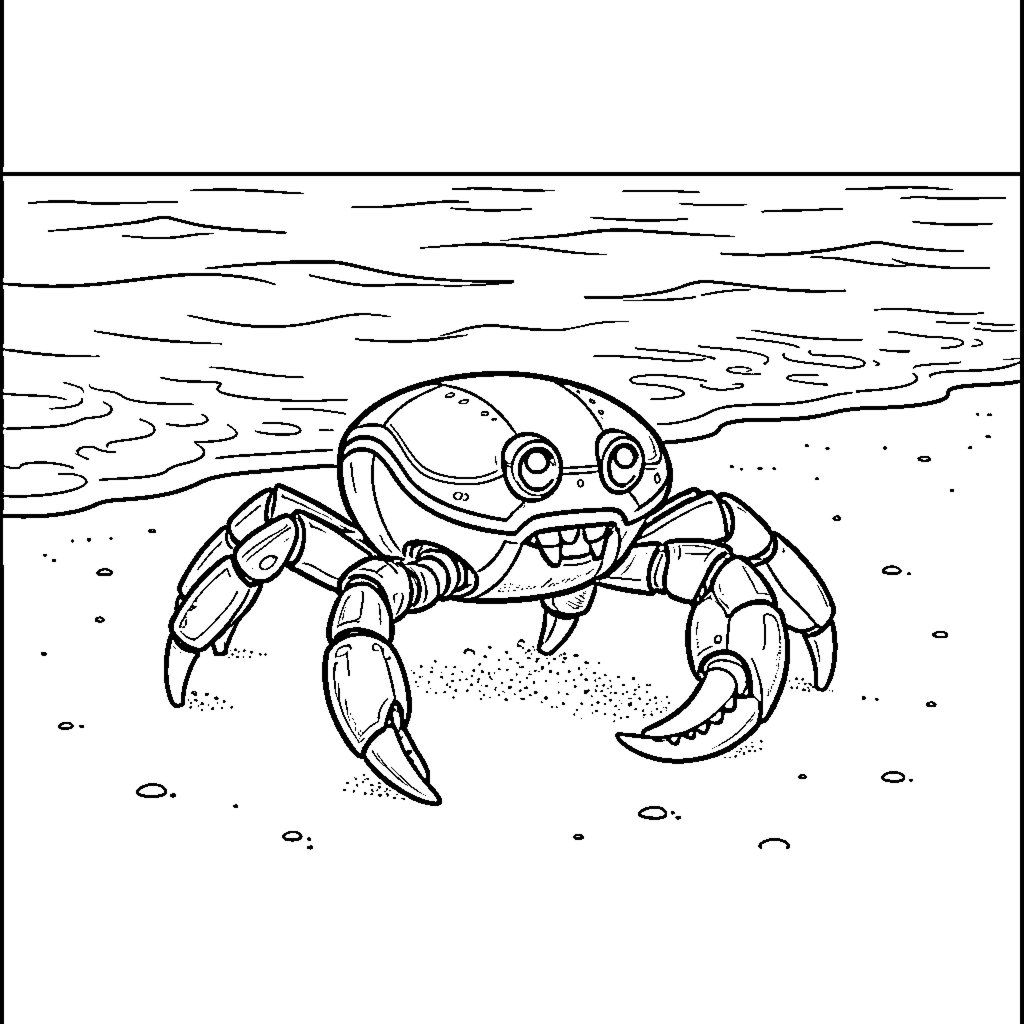 Crab scuttling along the seabed Coloring Page (free black-and-white line drawing printable PDF for all, from beginners to advanced learners, including children, teens, adults, and seniors)