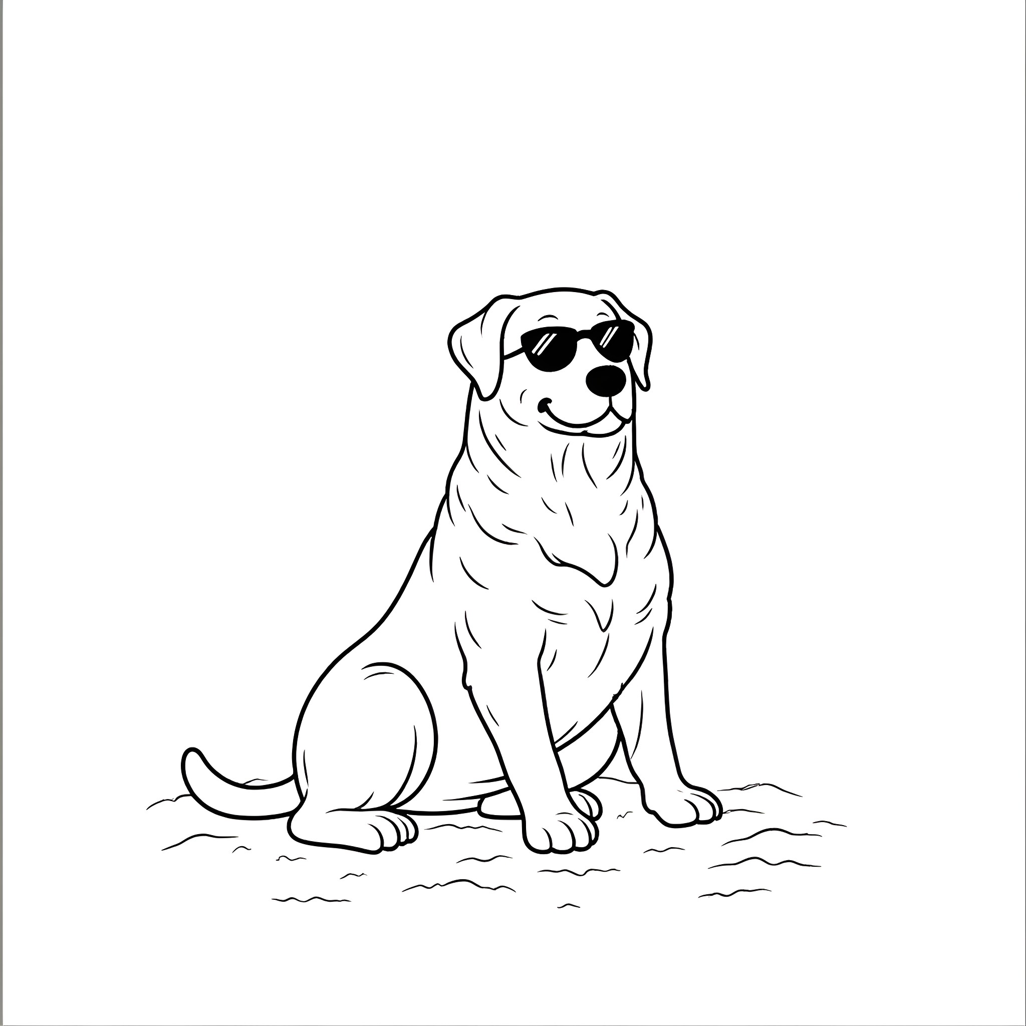 Labrador wearing sunglasses outdoors Coloring Page (free black-and-white line drawing printable PDF for all, from beginners to advanced learners, including children, teens, adults, and seniors)
