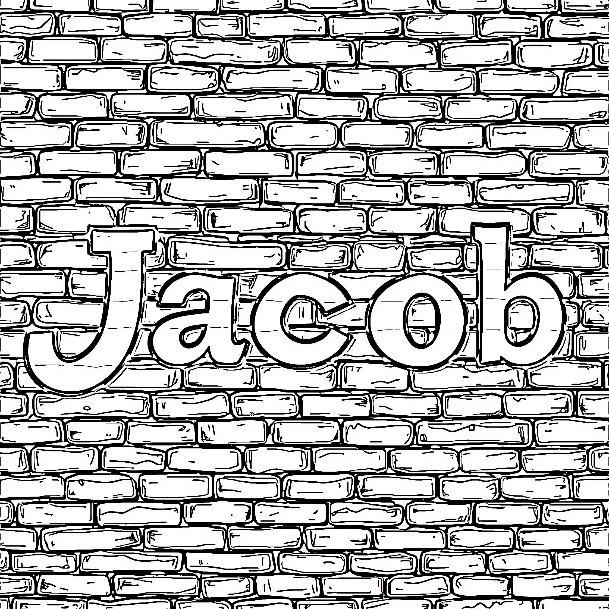Wall with Name Jacob on Bricks Coloring Page (free black-and-white line drawing printable PDF for all, from beginners to advanced learners, including children, teens, adults, and seniors)