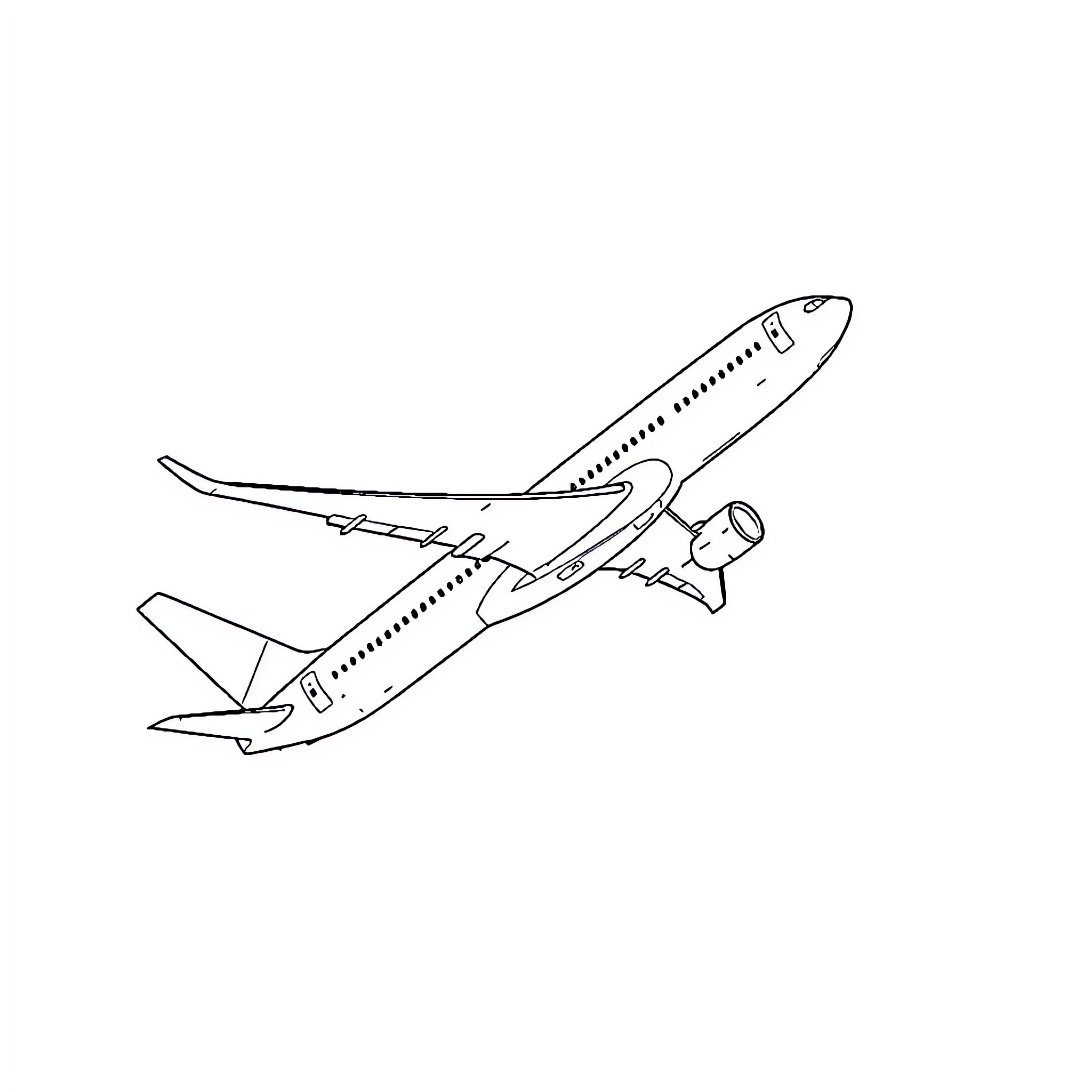 Boeing 737 taking off from runway Coloring Page (free black-and-white line drawing printable PDF for all, from beginners to advanced learners, including children, teens, adults, and seniors)