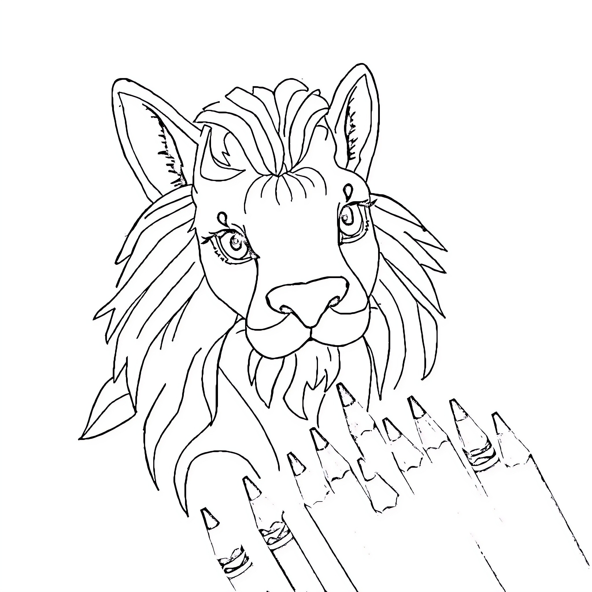 Drawing of a whimsical animal character Coloring Page (free black-and-white line drawing printable PDF for all, from beginners to advanced learners, including children, teens, adults, and seniors)