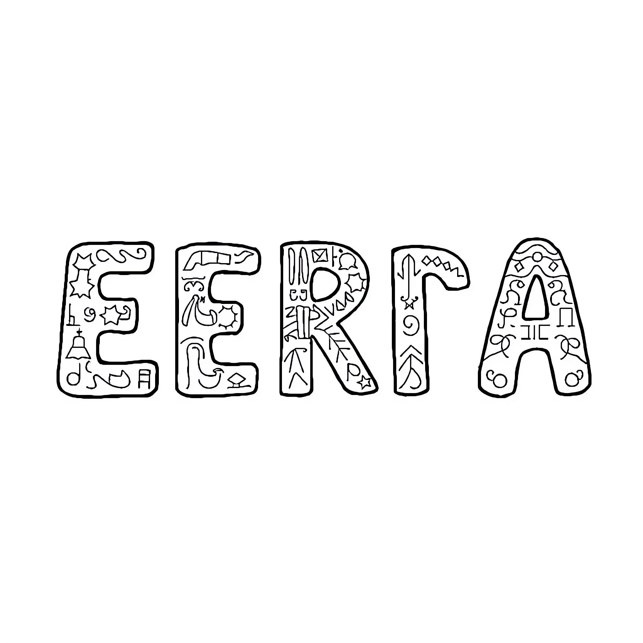 Eritrean Alphabet in Decorative Letters Coloring Page (free black-and-white line drawing printable PDF for all, from beginners to advanced learners, including children, teens, adults, and seniors)