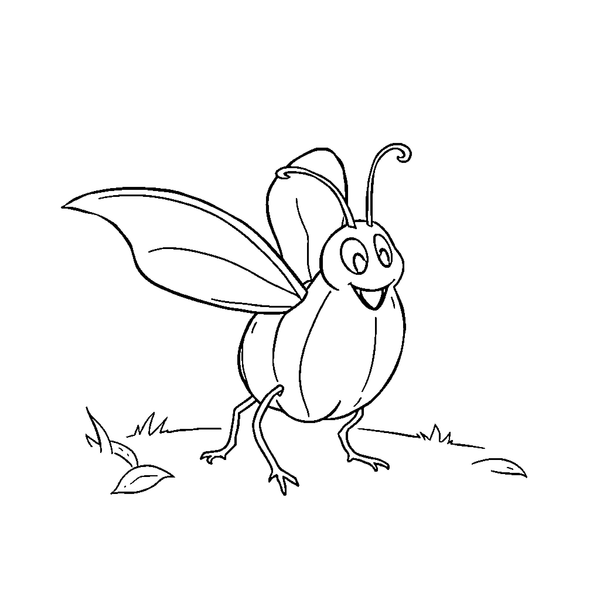 Pumpkin-shaped bug smiling happily in the garden Coloring Page (free black-and-white line drawing printable PDF for all, from beginners to advanced learners, including children, teens, adults, and seniors)