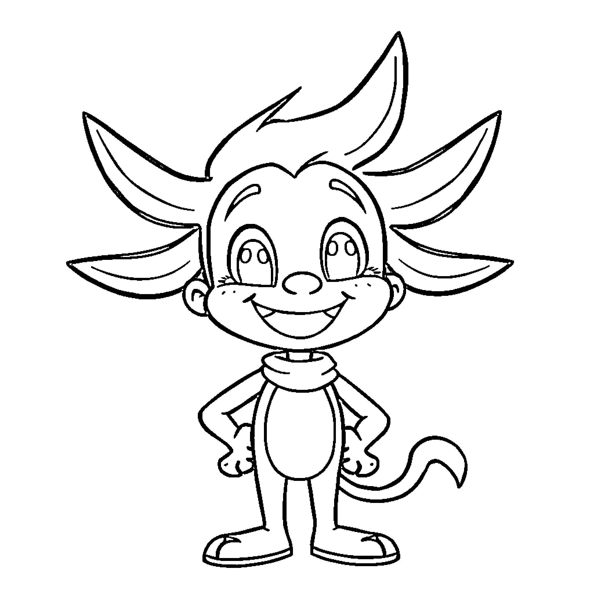 Sobel Cartoon Character with Exaggerated Features Coloring Page (free black-and-white line drawing printable PDF for all, from beginners to advanced learners, including children, teens, adults, and seniors)