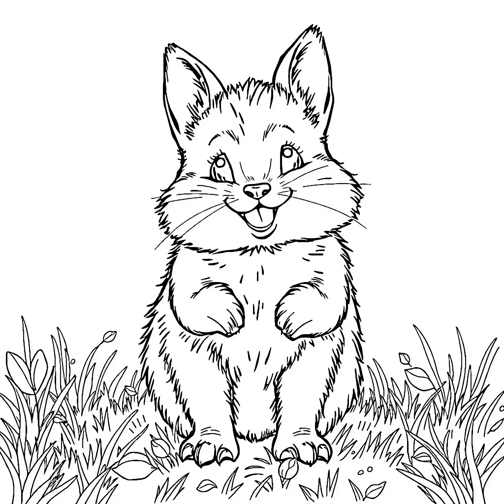 Rabbit happily exploring the grassy meadow Coloring Page (free black-and-white line drawing printable PDF for all, from beginners to advanced learners, including children, teens, adults, and seniors)