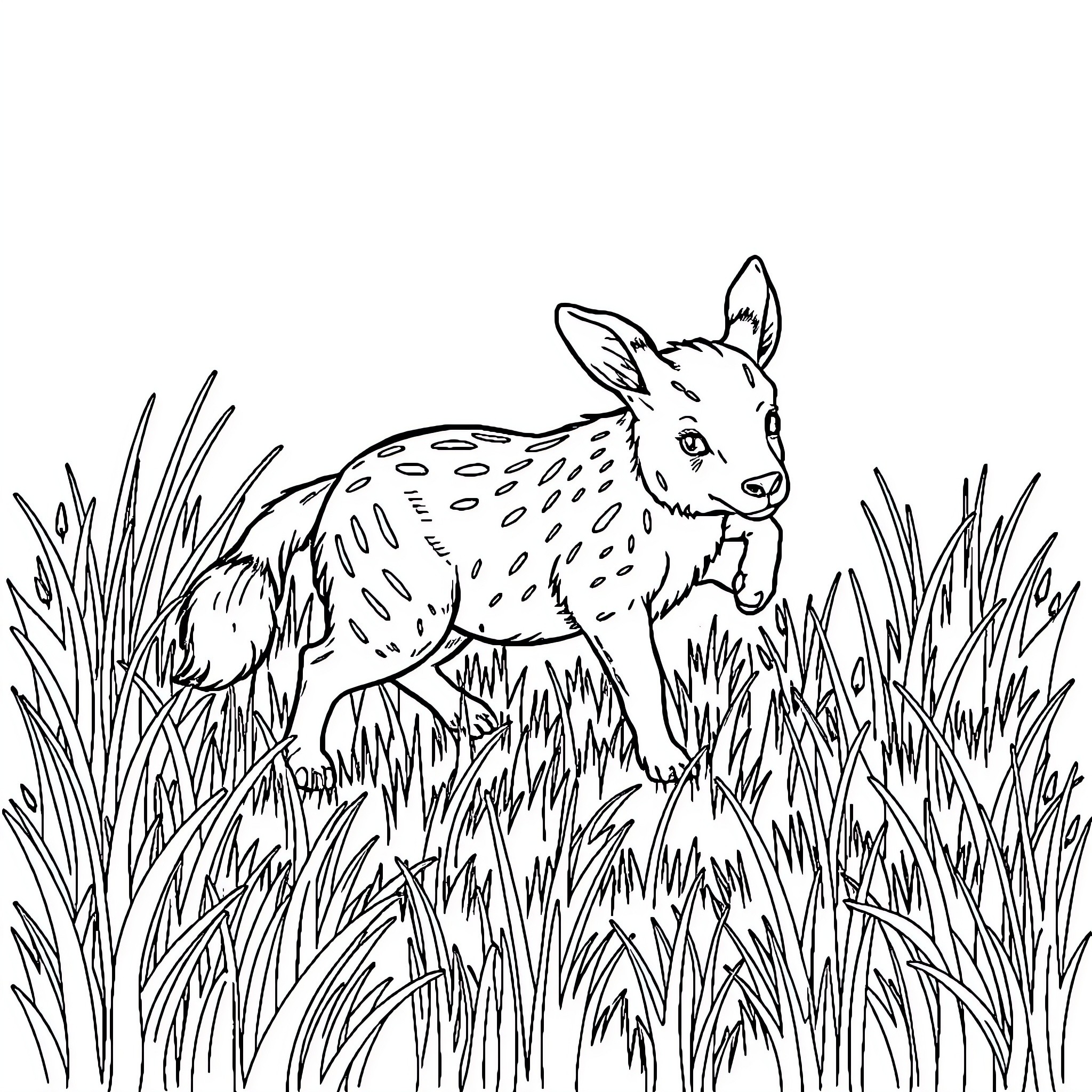 Animal in a grassy field Coloring Page (free black-and-white line drawing printable PDF for all, from beginners to advanced learners, including children, teens, adults, and seniors)