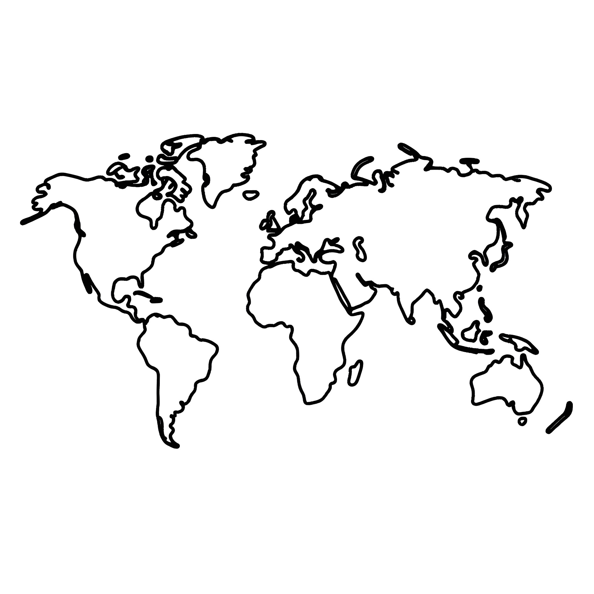 Map of the world Coloring Page (free black-and-white line drawing printable PDF for all, from beginners to advanced learners, including children, teens, adults, and seniors)