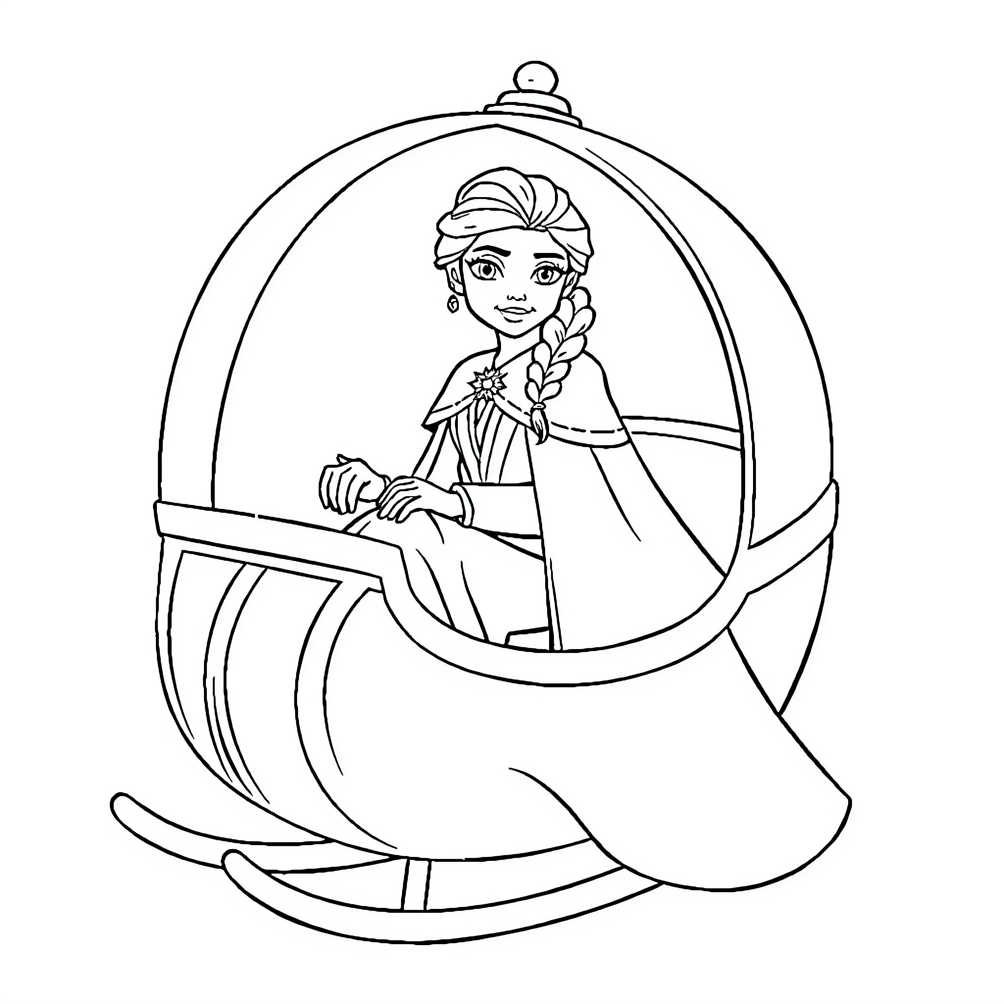 Snow Queen riding in a sleigh Coloring Page (free black-and-white line drawing printable PDF for all, from beginners to advanced learners, including children, teens, adults, and seniors)