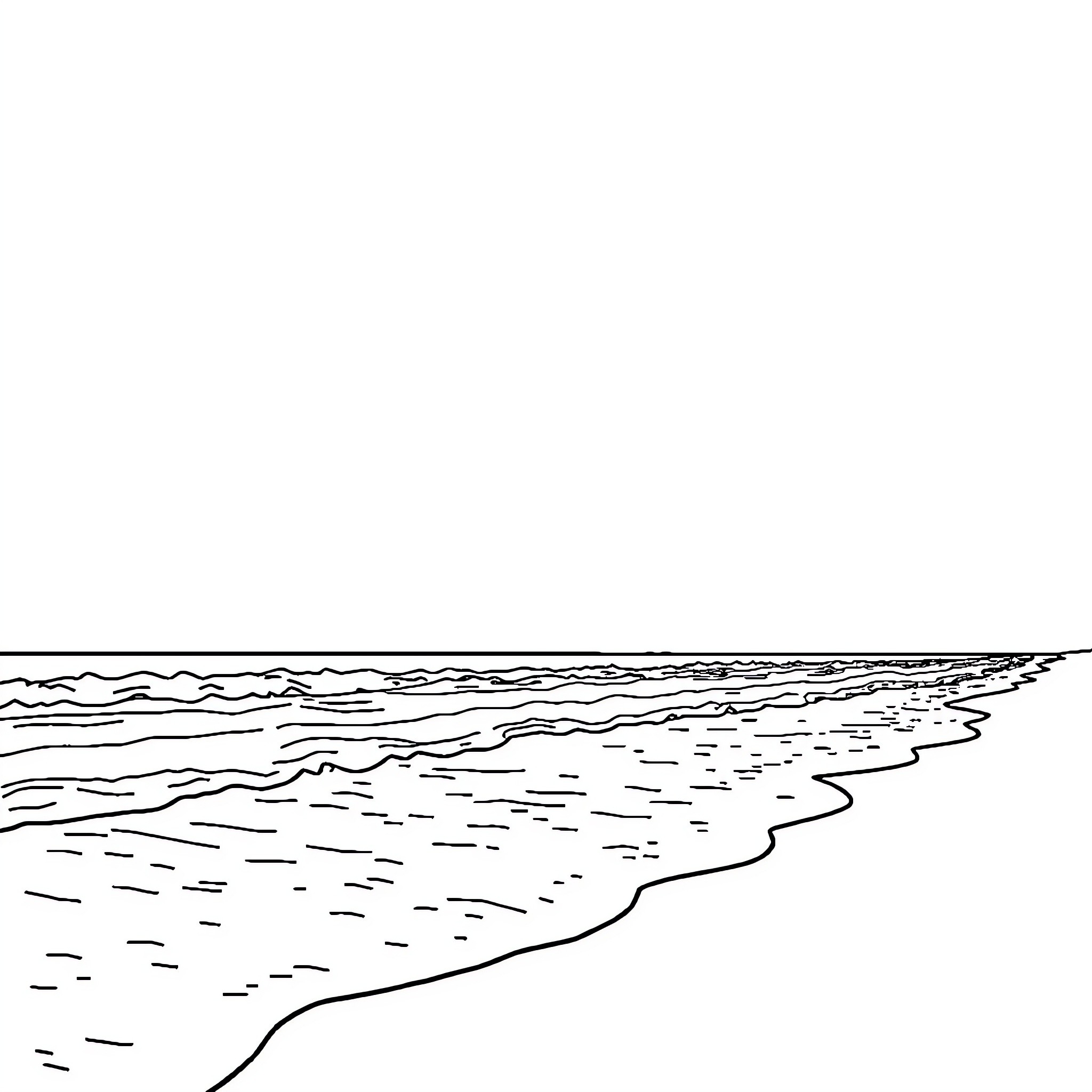 Beach panoramic scenic view Coloring Page (free black-and-white line drawing printable PDF for all, from beginners to advanced learners, including children, teens, adults, and seniors)