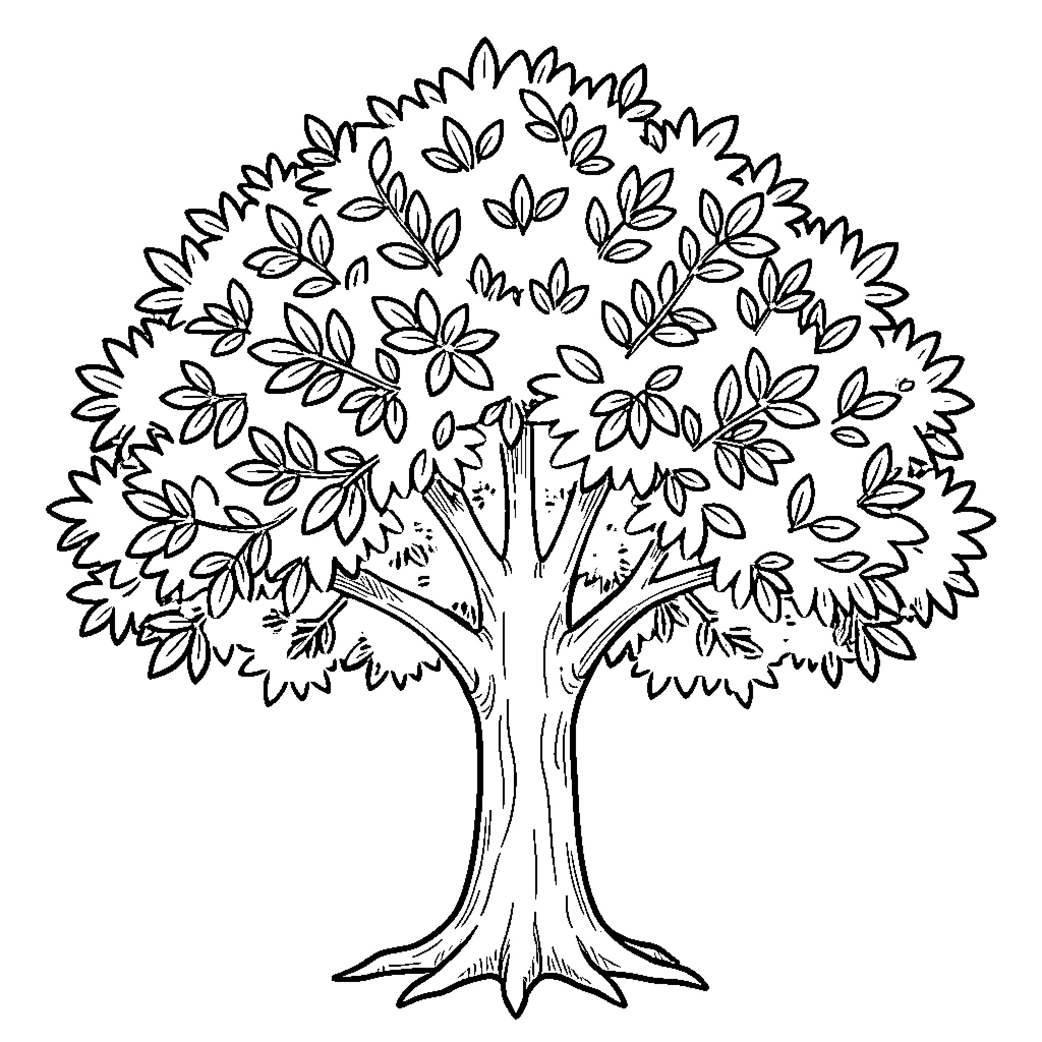 Tree with lush foliage Coloring Page (free black-and-white line drawing printable PDF for all, from beginners to advanced learners, including children, teens, adults, and seniors)