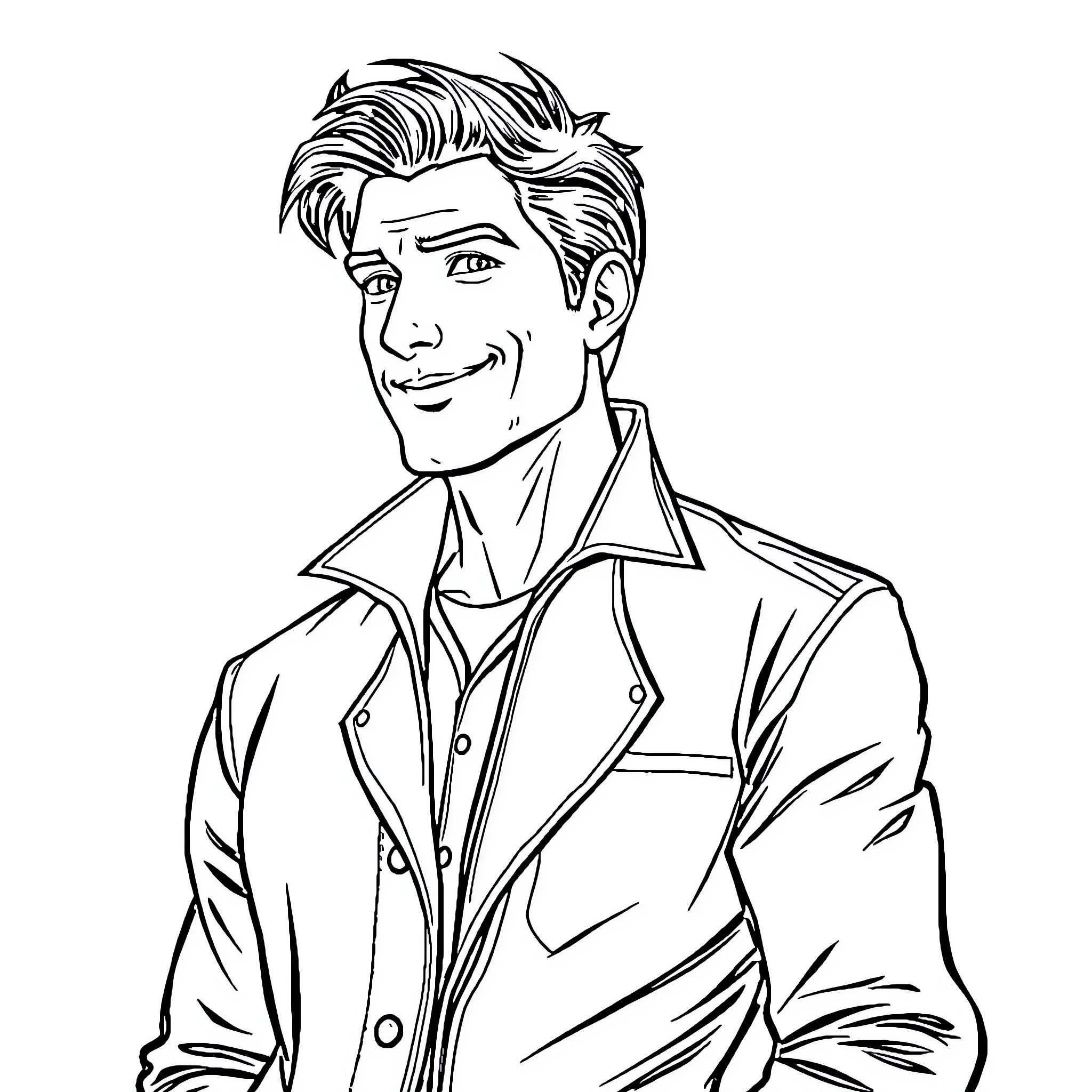 Stefano's Confident Pose and Attire Coloring Page (free black-and-white line drawing printable PDF for all, from beginners to advanced learners, including children, teens, adults, and seniors)