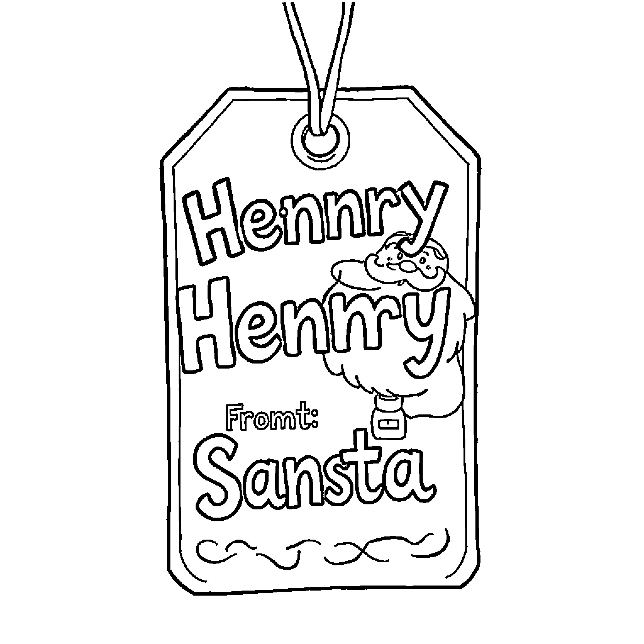 Christmas Tag with Cute Character Coloring Page (free black-and-white line drawing printable PDF for all, from beginners to advanced learners, including children, teens, adults, and seniors)