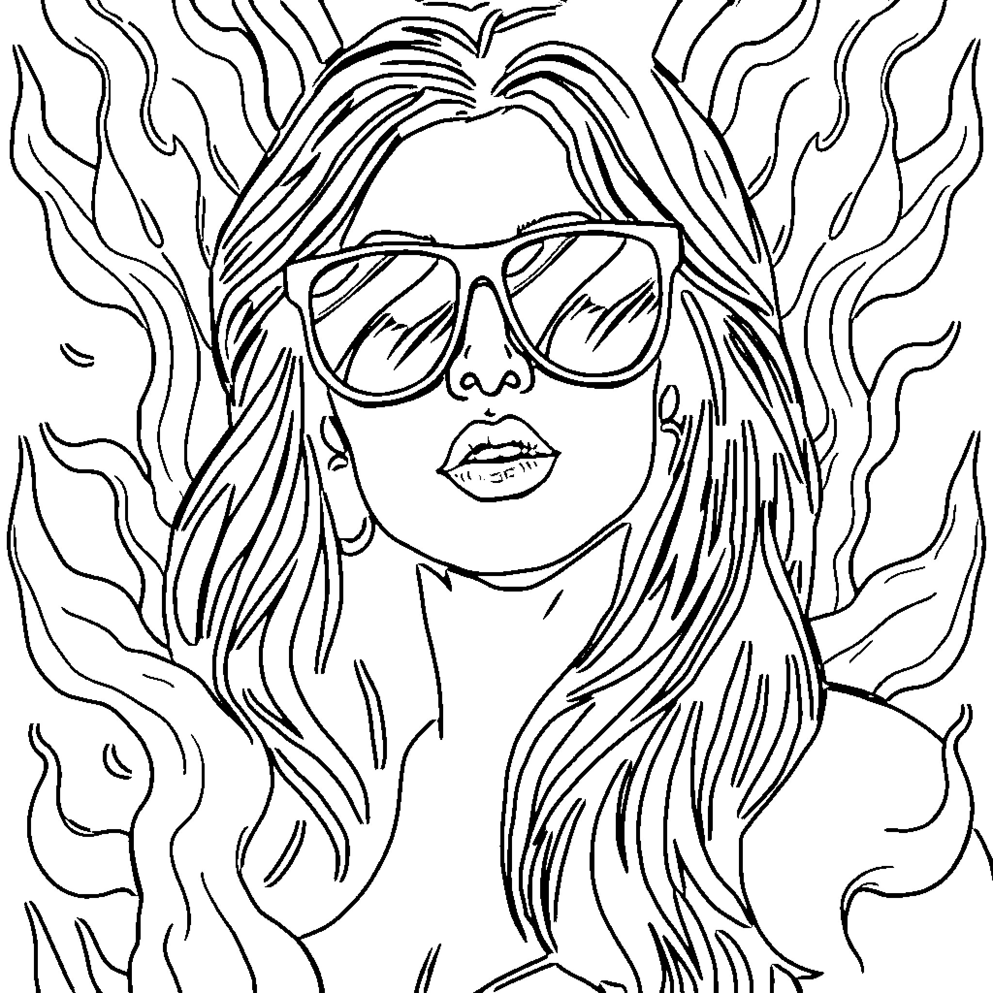 Shetty in Fiery Artistic Expression Coloring Page (free black-and-white line drawing printable PDF for all, from beginners to advanced learners, including children, teens, adults, and seniors)