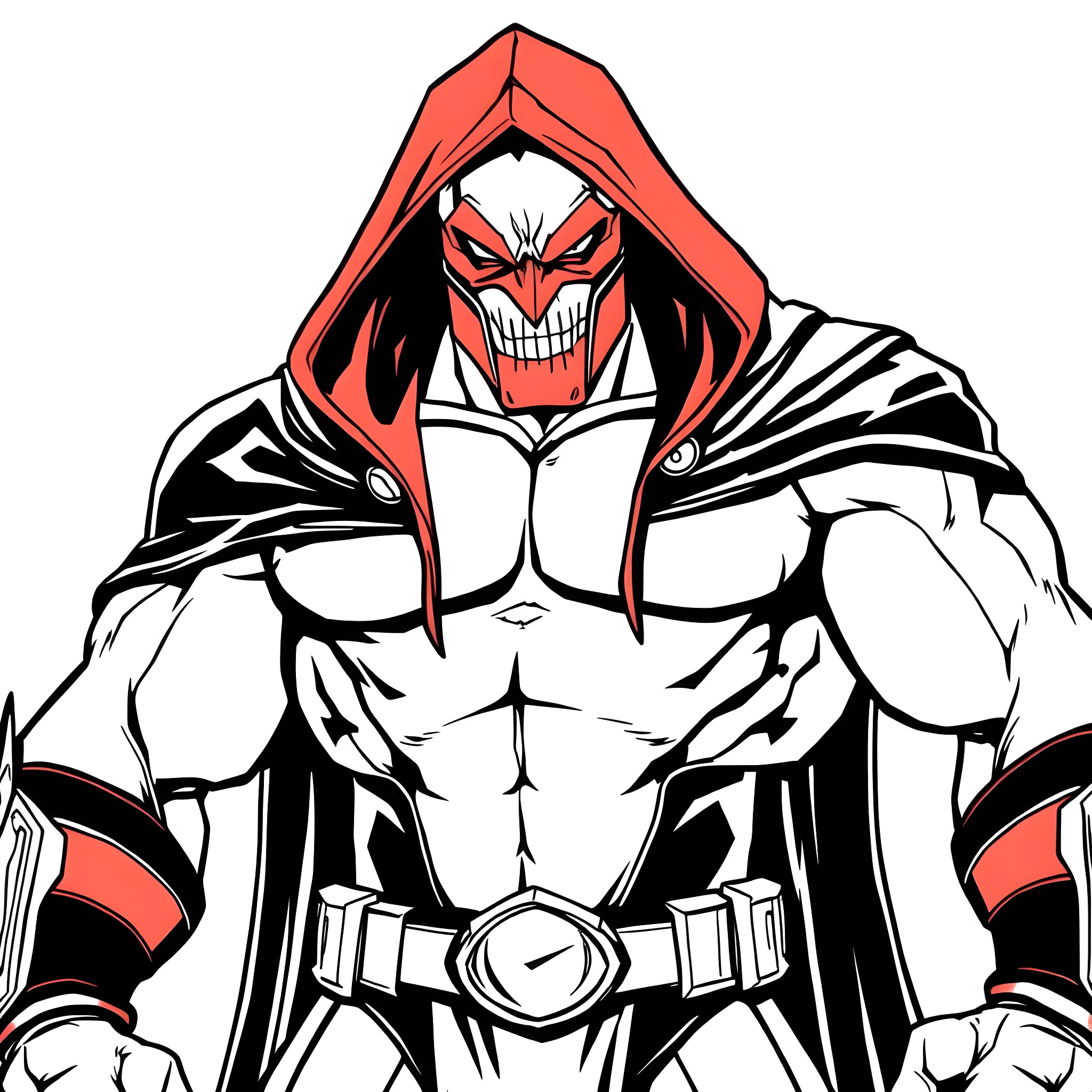 Bane, the menacing super-villain, with a powerful stance and evil expression Coloring Page (free black-and-white line drawing printable PDF for all, from beginners to advanced learners, including children, teens, adults, and seniors)