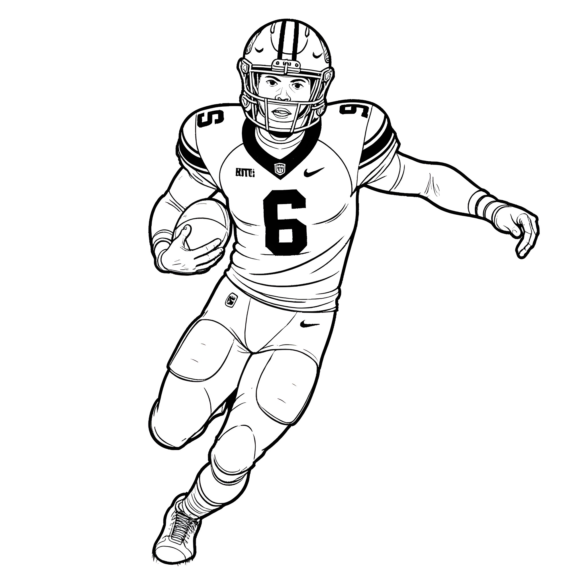 Sports player in uniform running with ball Coloring Page (free black-and-white line drawing printable PDF for all, from beginners to advanced learners, including children, teens, adults, and seniors)