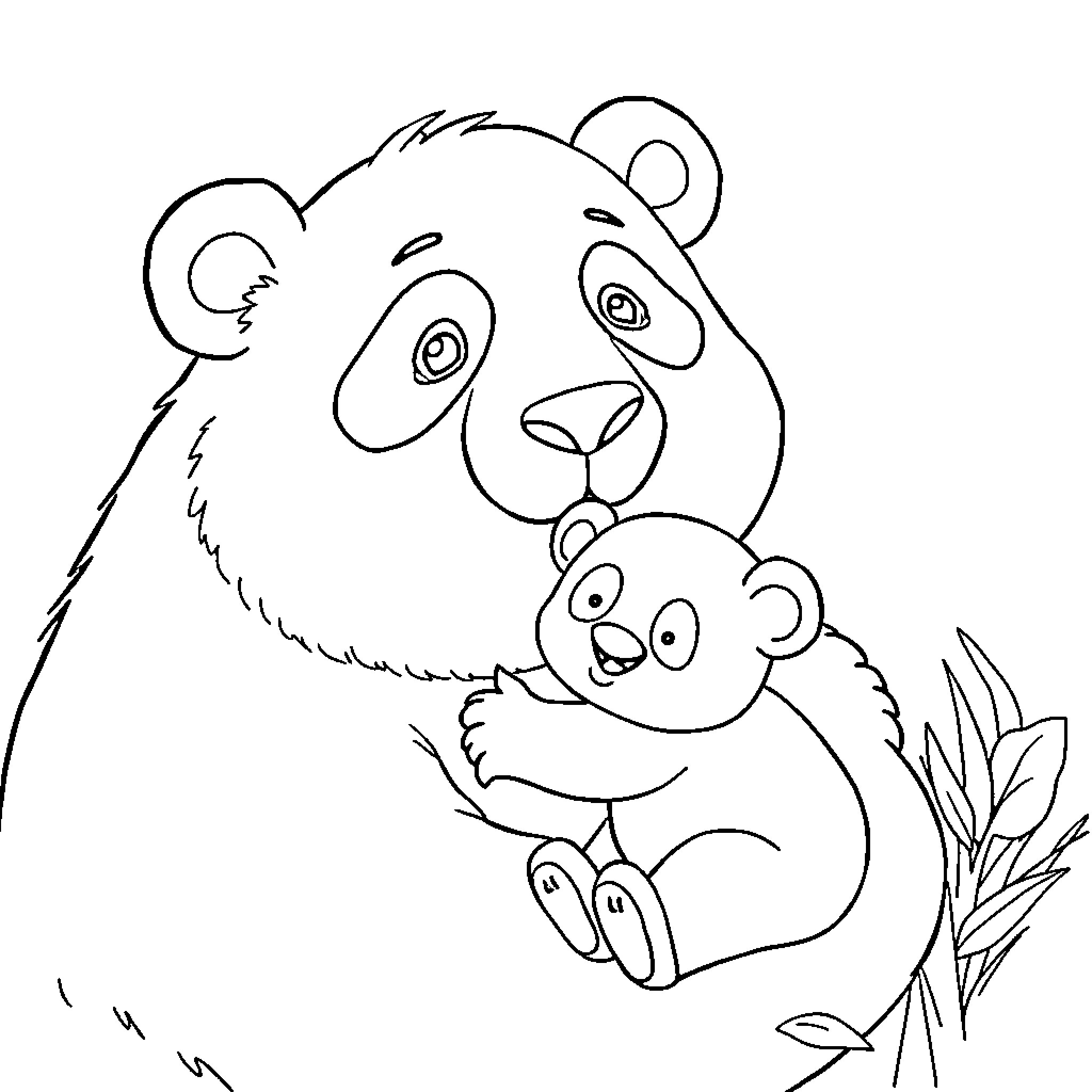 Bear and cub playing together in the wild Coloring Page (free black-and-white line drawing printable PDF for all, from beginners to advanced learners, including children, teens, adults, and seniors)