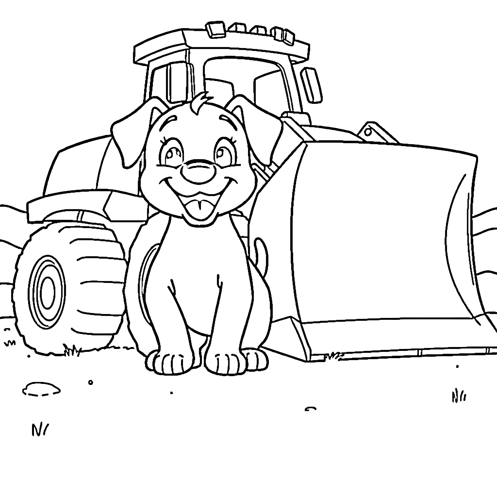 Bluey the Friendly Pup Explores a Tractor Coloring Page (free black-and-white line drawing printable PDF for all, from beginners to advanced learners, including children, teens, adults, and seniors)