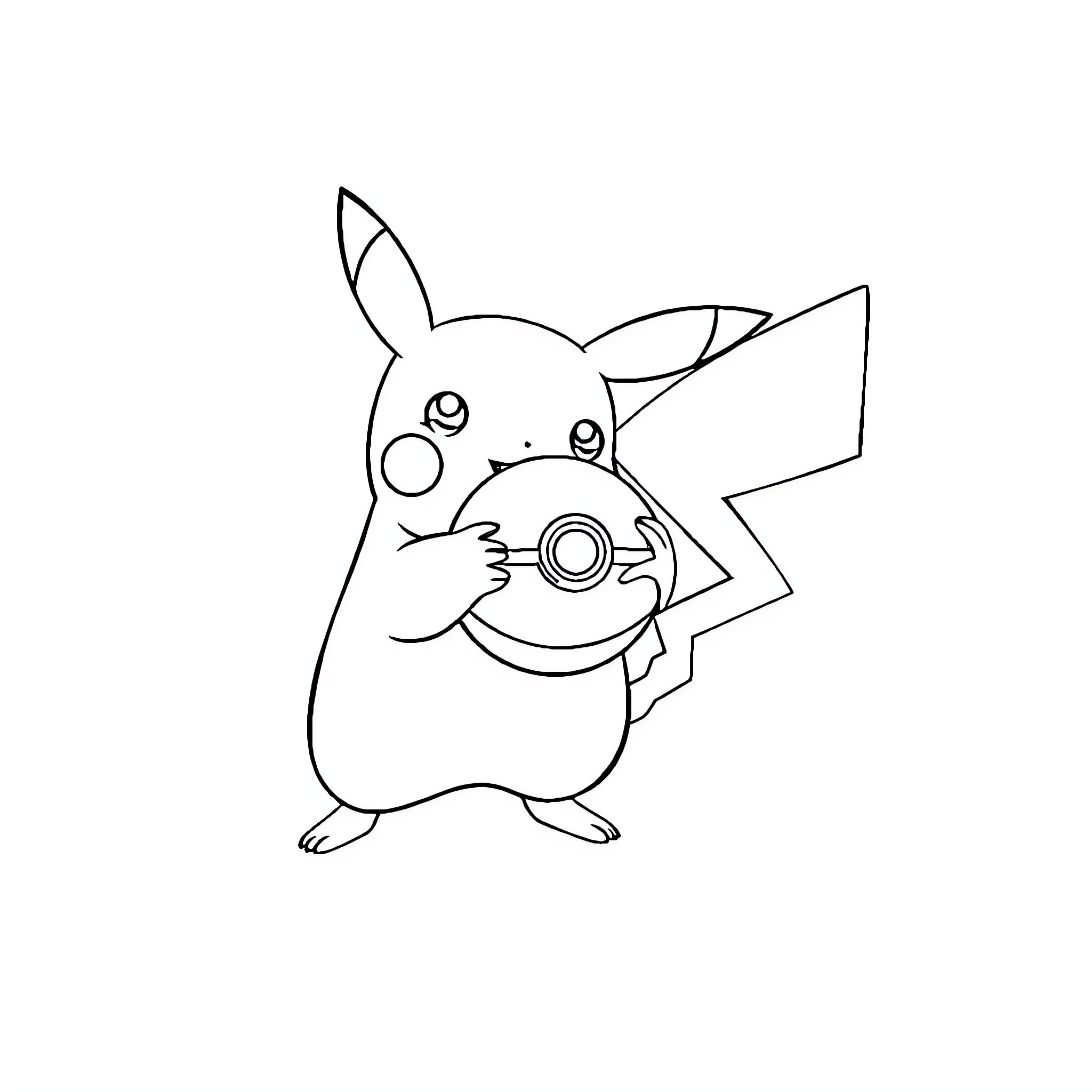 Pikachu enjoying a snack Coloring Page (free black-and-white line drawing printable PDF for all, from beginners to advanced learners, including children, teens, adults, and seniors)