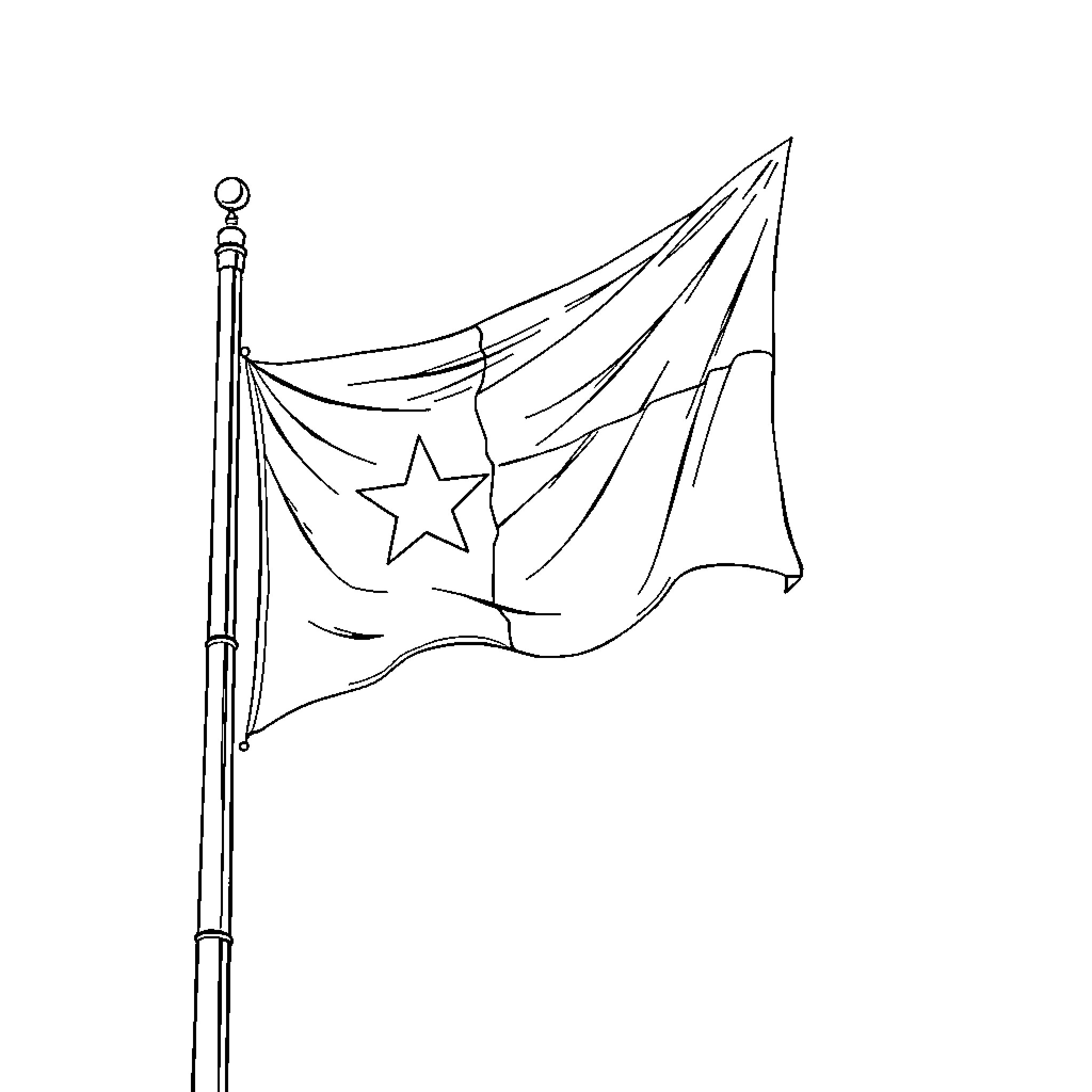 Texas Flag waving in the wind Coloring Page (free black-and-white line drawing printable PDF for all, from beginners to advanced learners, including children, teens, adults, and seniors)