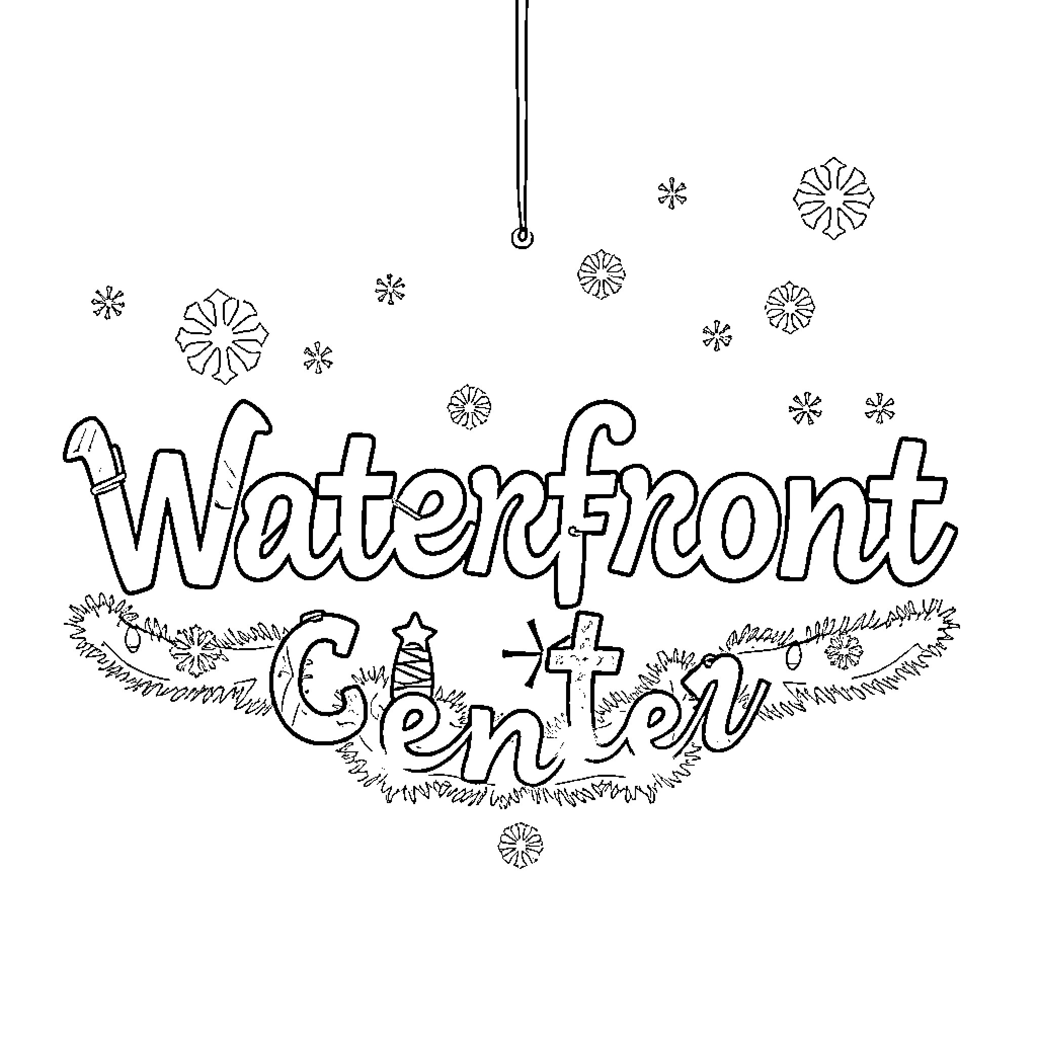 Waterfront Center: Whimsical Artwork with Decorative Elements Coloring Page (free black-and-white line drawing printable PDF for all, from beginners to advanced learners, including children, teens, adults, and seniors)
