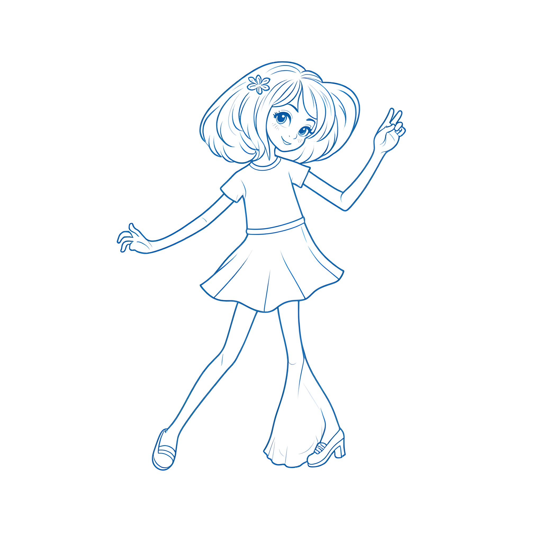 Bluey striking a playful pose Coloring Page (free black-and-white line drawing printable PDF for all, from beginners to advanced learners, including children, teens, adults, and seniors)