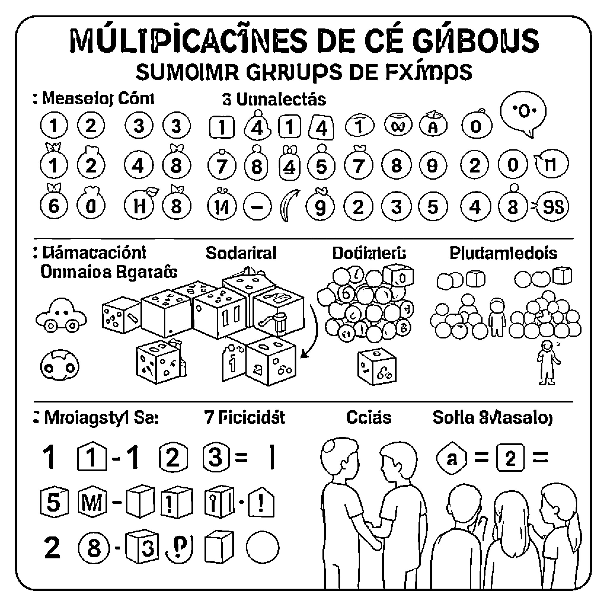Multiplications of geometric shapes and symbols Coloring Page (free black-and-white line drawing printable PDF for all, from beginners to advanced learners, including children, teens, adults, and seniors)