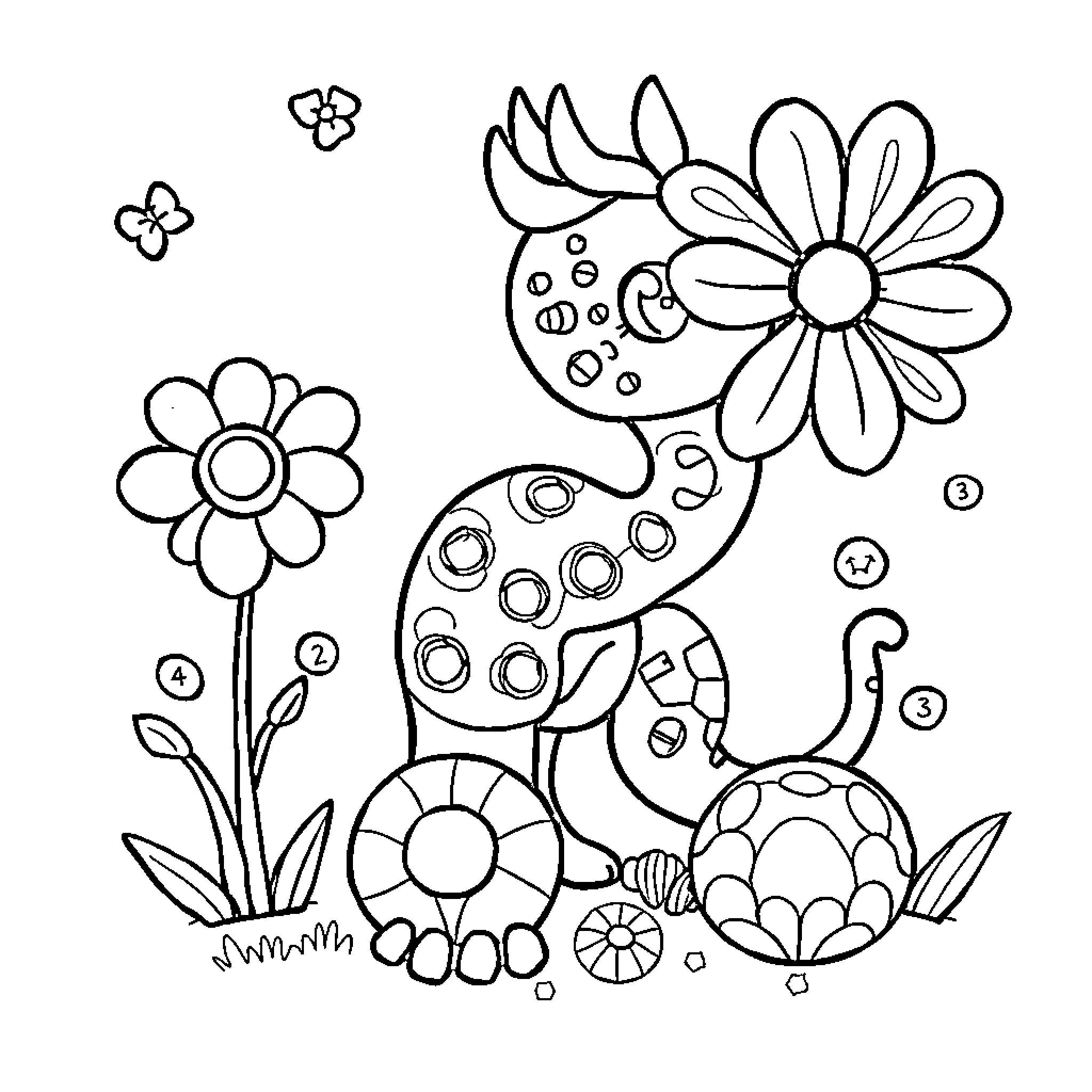 Math Patterns in Floral Garden Coloring Page (free black-and-white line drawing printable PDF for all, from beginners to advanced learners, including children, teens, adults, and seniors)