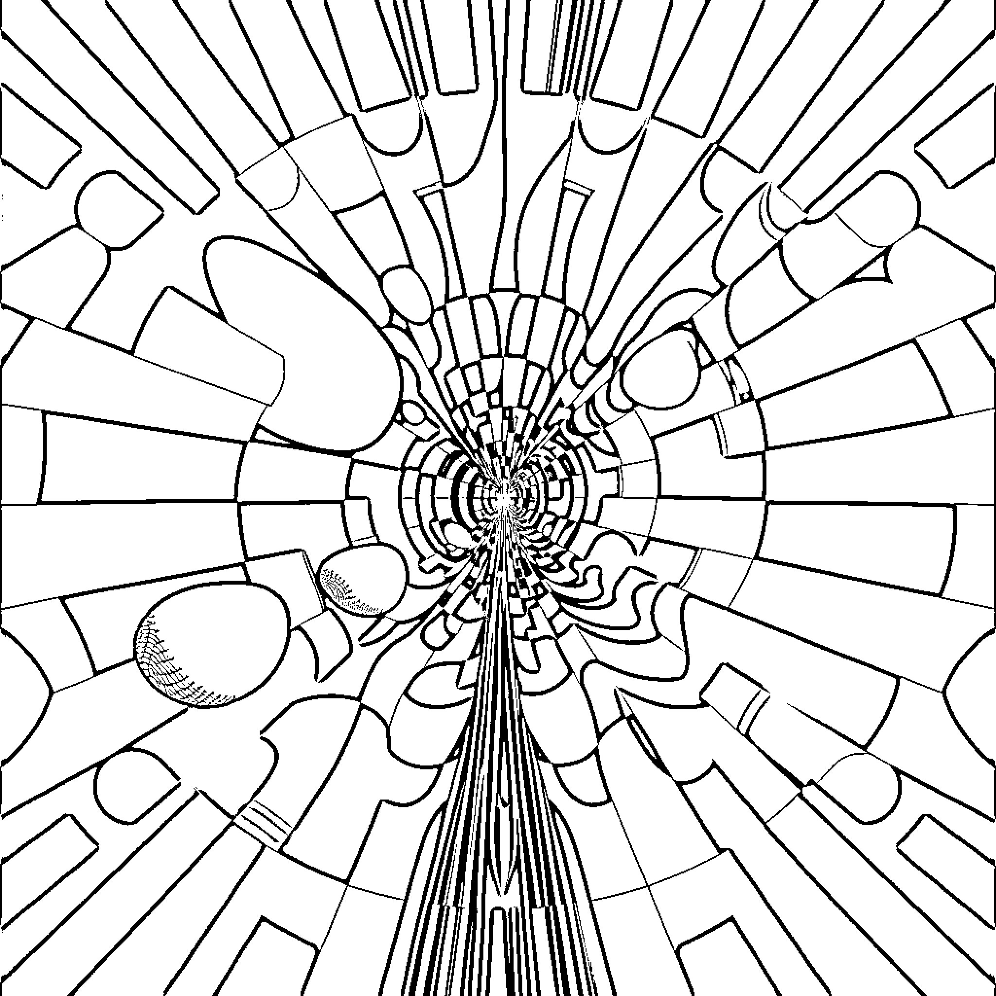 Optical Illusion of Abstract Geometric Patterns Coloring Page (free black-and-white line drawing printable PDF for all, from beginners to advanced learners, including children, teens, adults, and seniors)