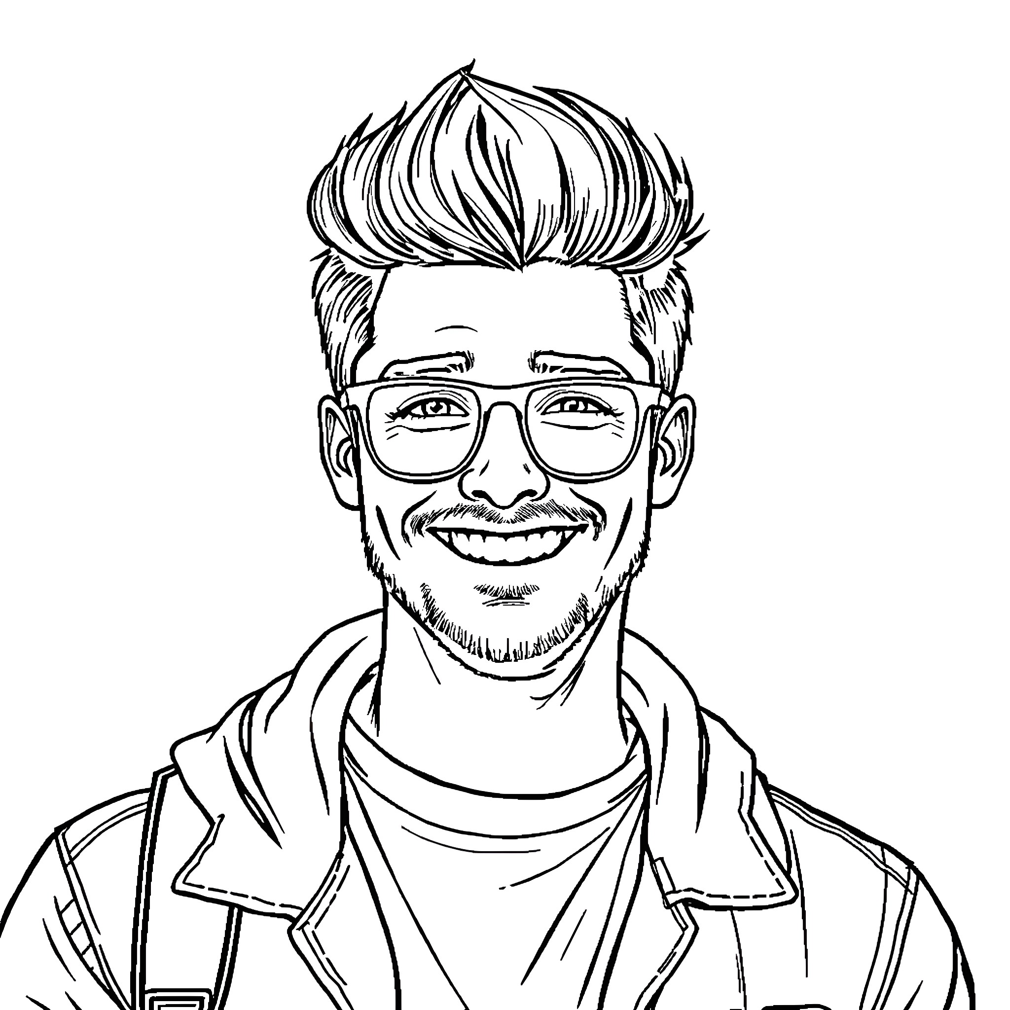 Noah Beck Smiling Happily in Casual Outfit Coloring Page (free black-and-white line drawing printable PDF for all, from beginners to advanced learners, including children, teens, adults, and seniors)