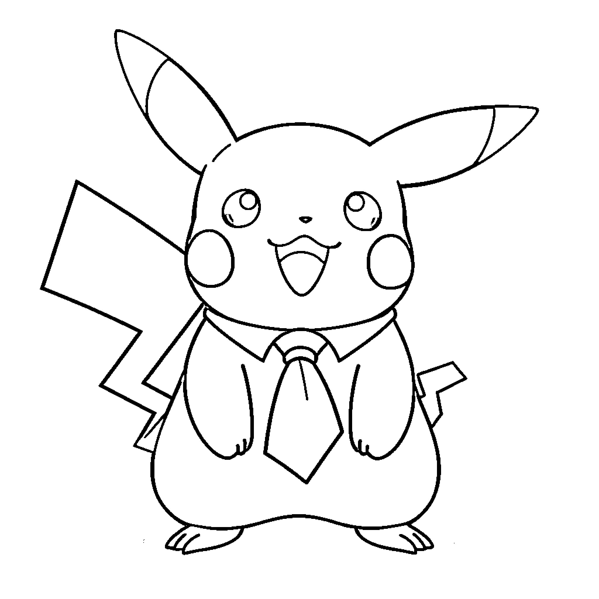 Pikachu showing excited expression Coloring Page (free black-and-white line drawing printable PDF for all, from beginners to advanced learners, including children, teens, adults, and seniors)