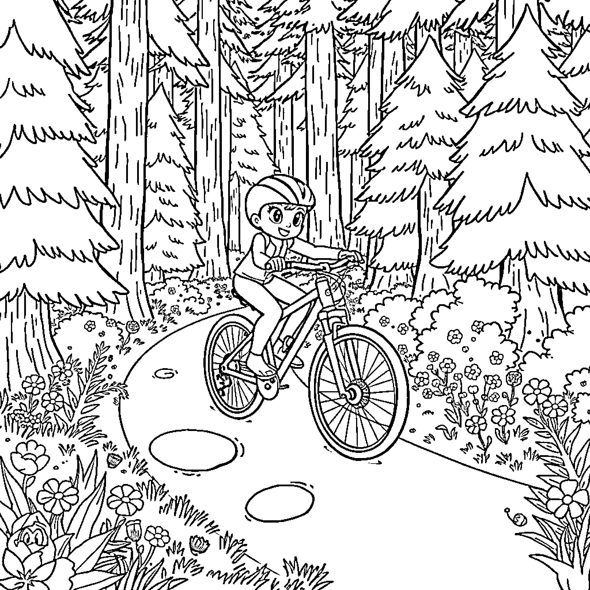 Bluey's Adventure in the Enchanted Forest Coloring Page (free black-and-white line drawing printable PDF for all, from beginners to advanced learners, including children, teens, adults, and seniors)