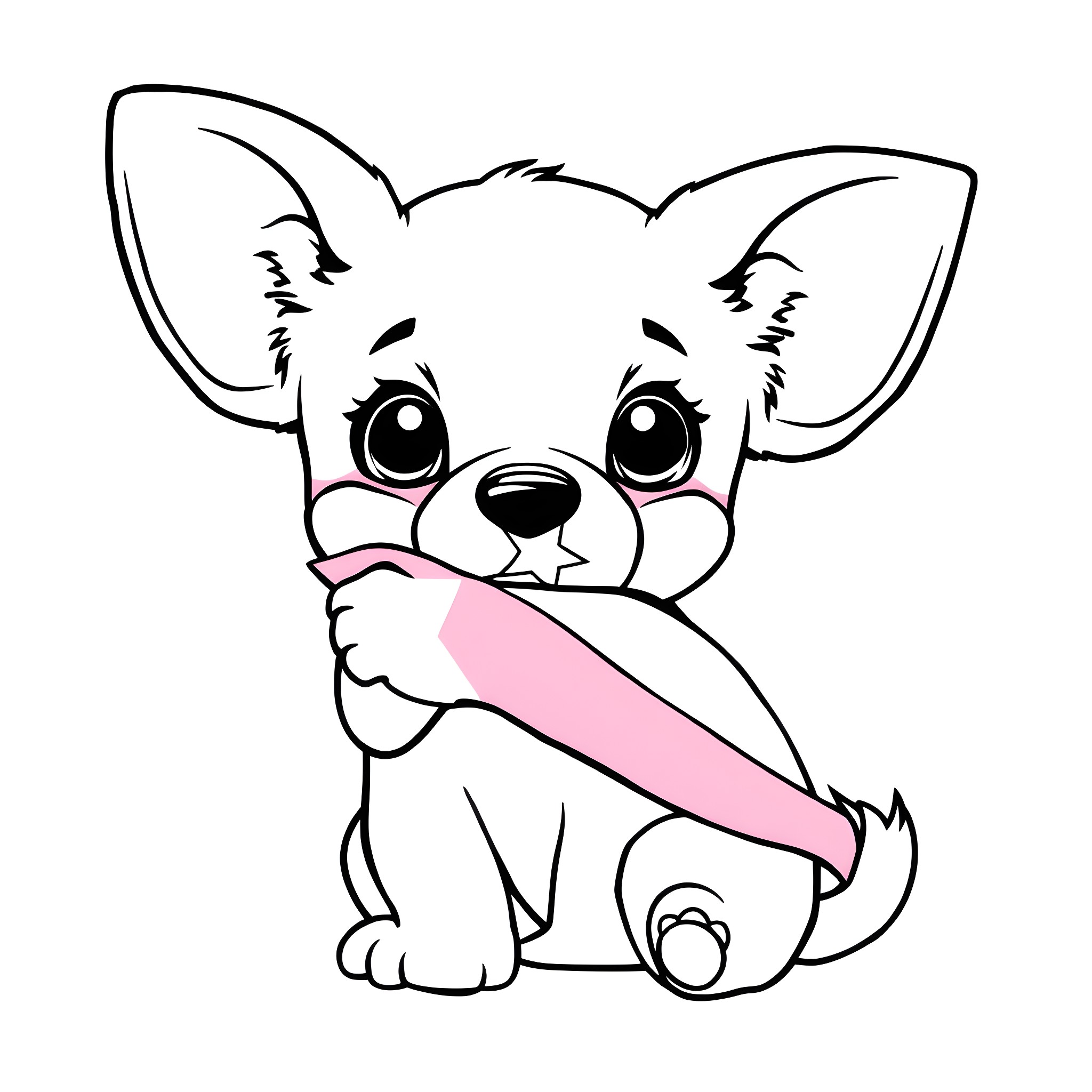 Cinamoroll playing with a pink ribbon Coloring Page (free black-and-white line drawing printable PDF for all, from beginners to advanced learners, including children, teens, adults, and seniors)