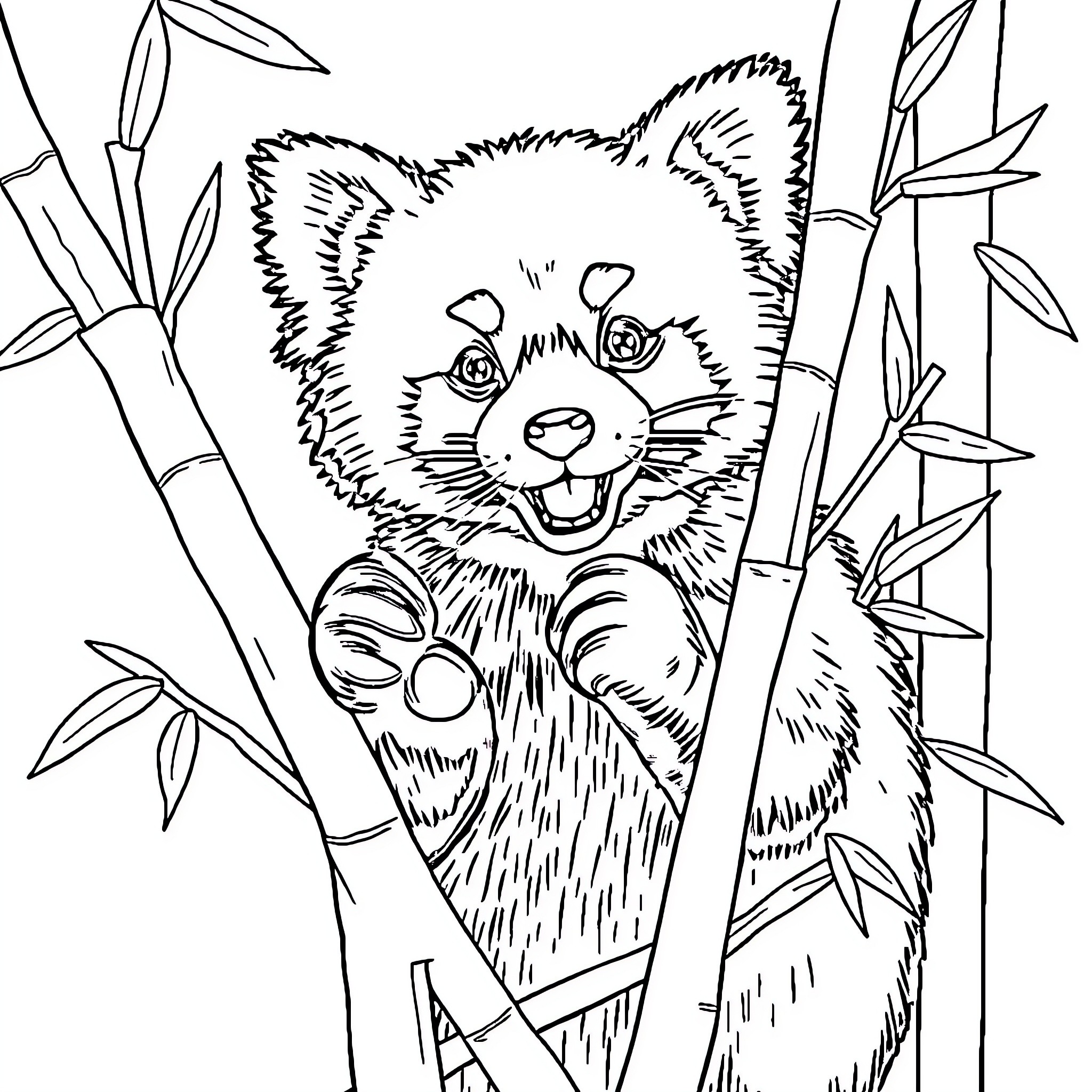 Panda peeking through bamboo stalks Coloring Page (free black-and-white line drawing printable PDF for all, from beginners to advanced learners, including children, teens, adults, and seniors)
