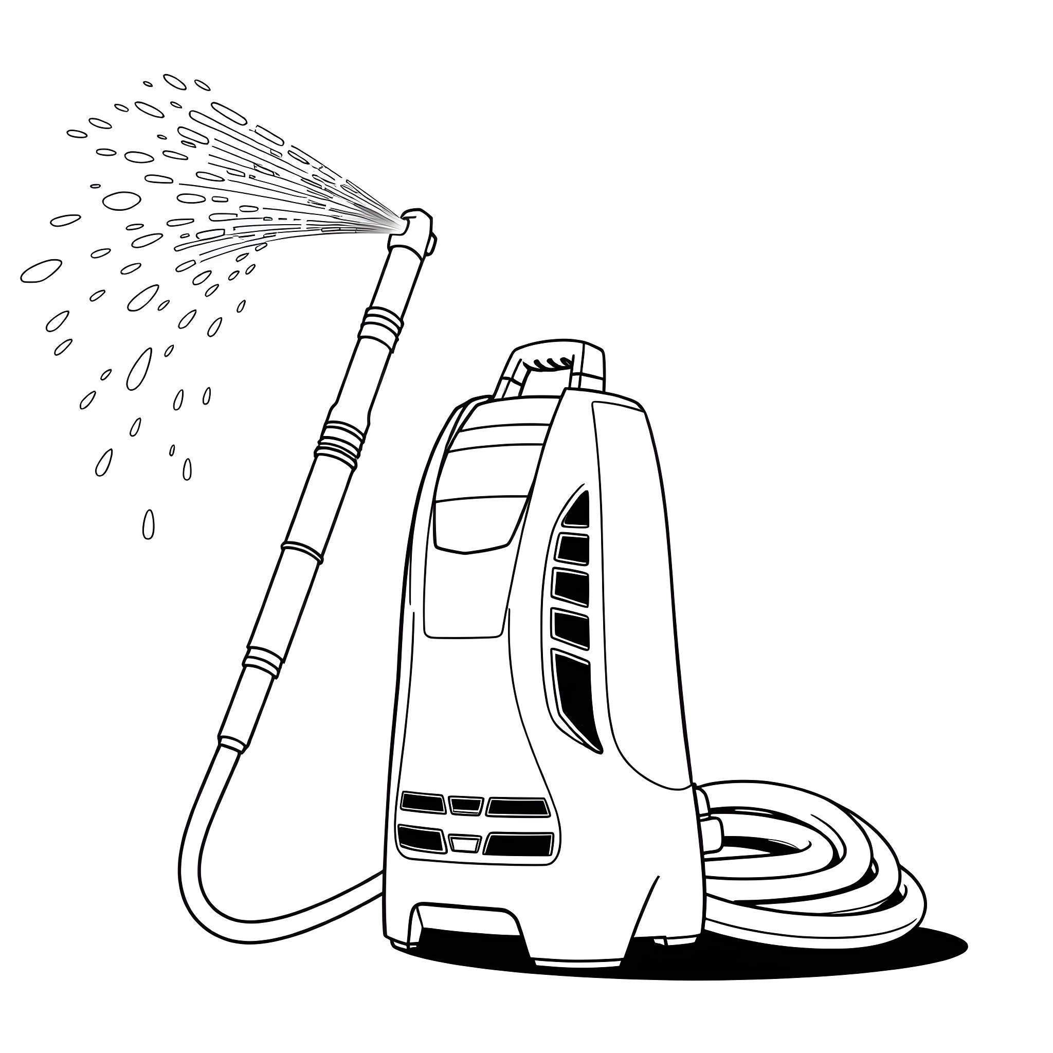 Power Washer Spraying Water Coloring Page (free black-and-white line drawing printable PDF for all, from beginners to advanced learners, including children, teens, adults, and seniors)