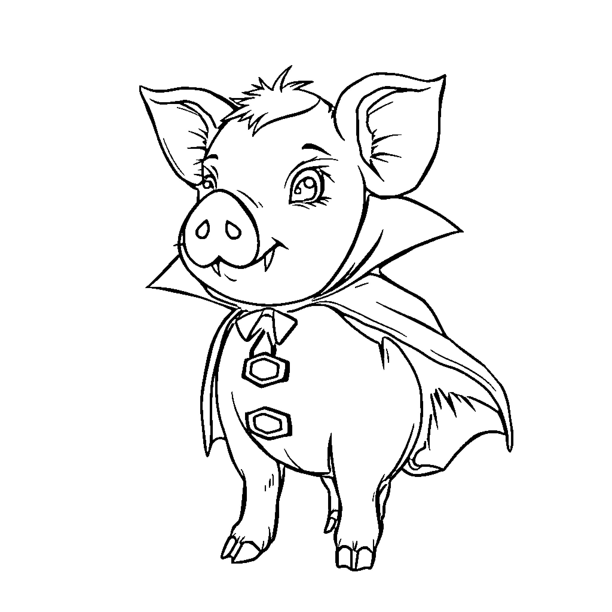 Piglet wearing a costume and smiling Coloring Page (free black-and-white line drawing printable PDF for all, from beginners to advanced learners, including children, teens, adults, and seniors)