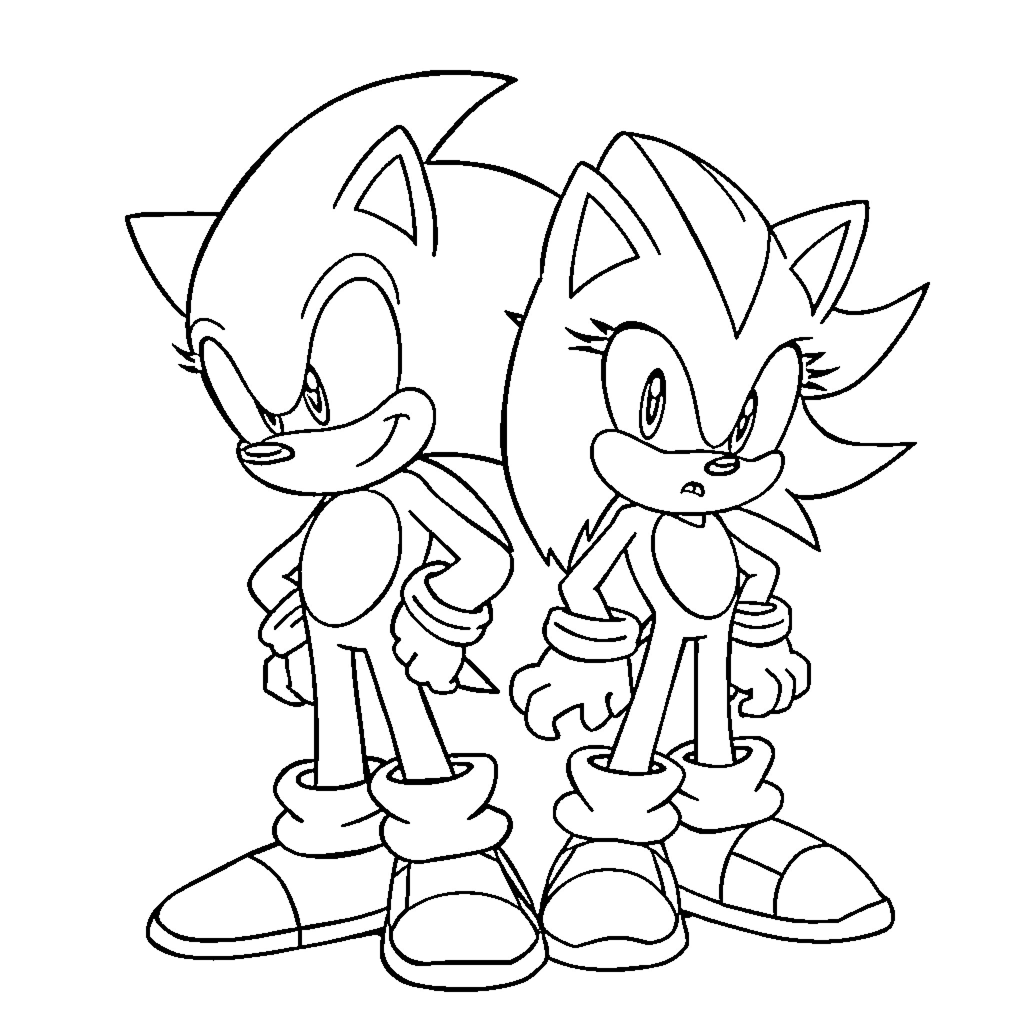 Sonic and His Companion Exploring Coloring Page (free black-and-white line drawing printable PDF for all, from beginners to advanced learners, including children, teens, adults, and seniors)