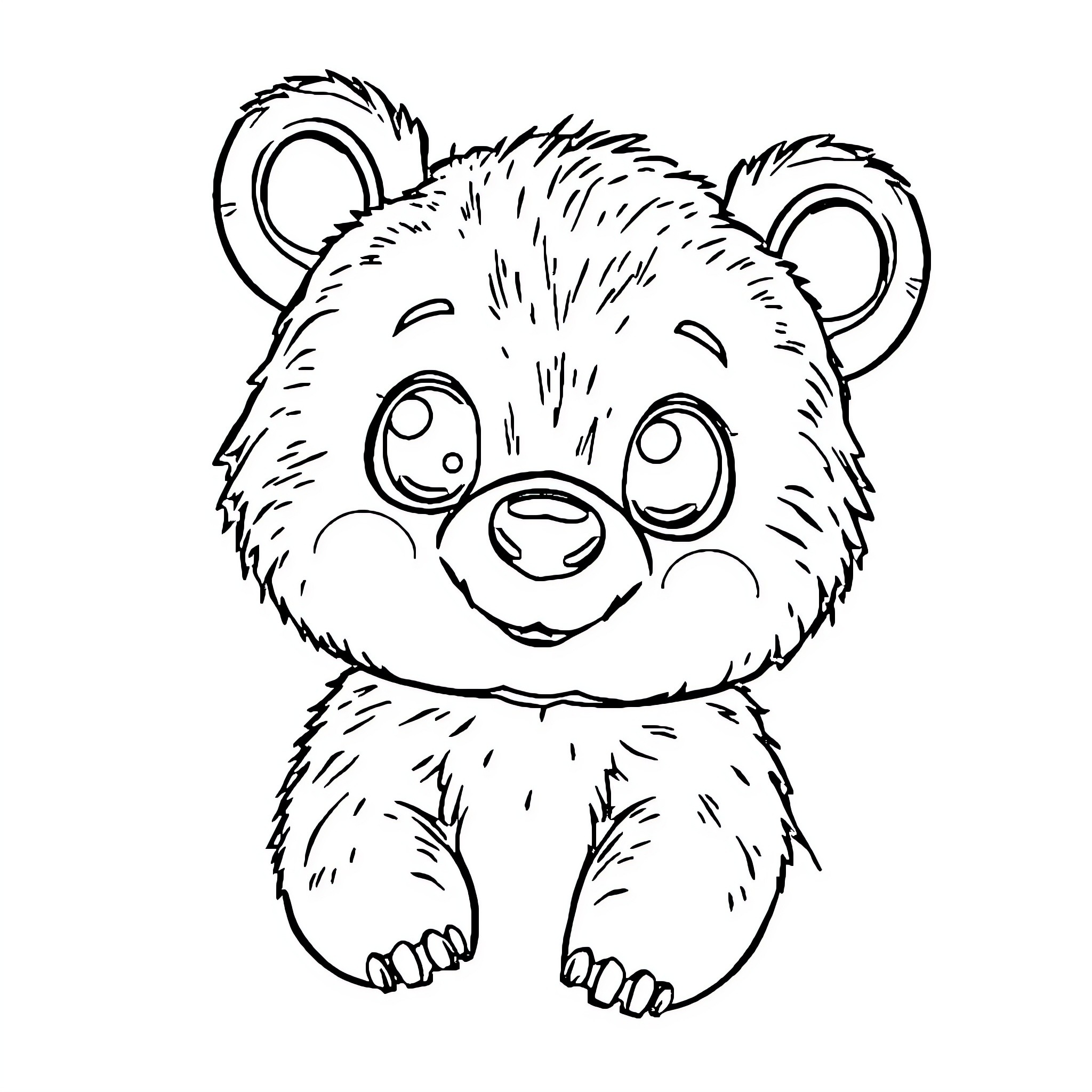 Bear cub with cute and curious expression Coloring Page (free black-and-white line drawing printable PDF for all, from beginners to advanced learners, including children, teens, adults, and seniors)