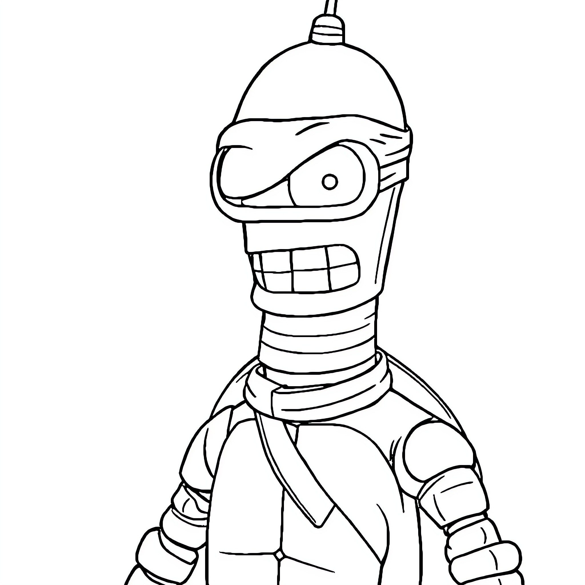 Bender striking a confident pose Coloring Page (free black-and-white line drawing printable PDF for all, from beginners to advanced learners, including children, teens, adults, and seniors)