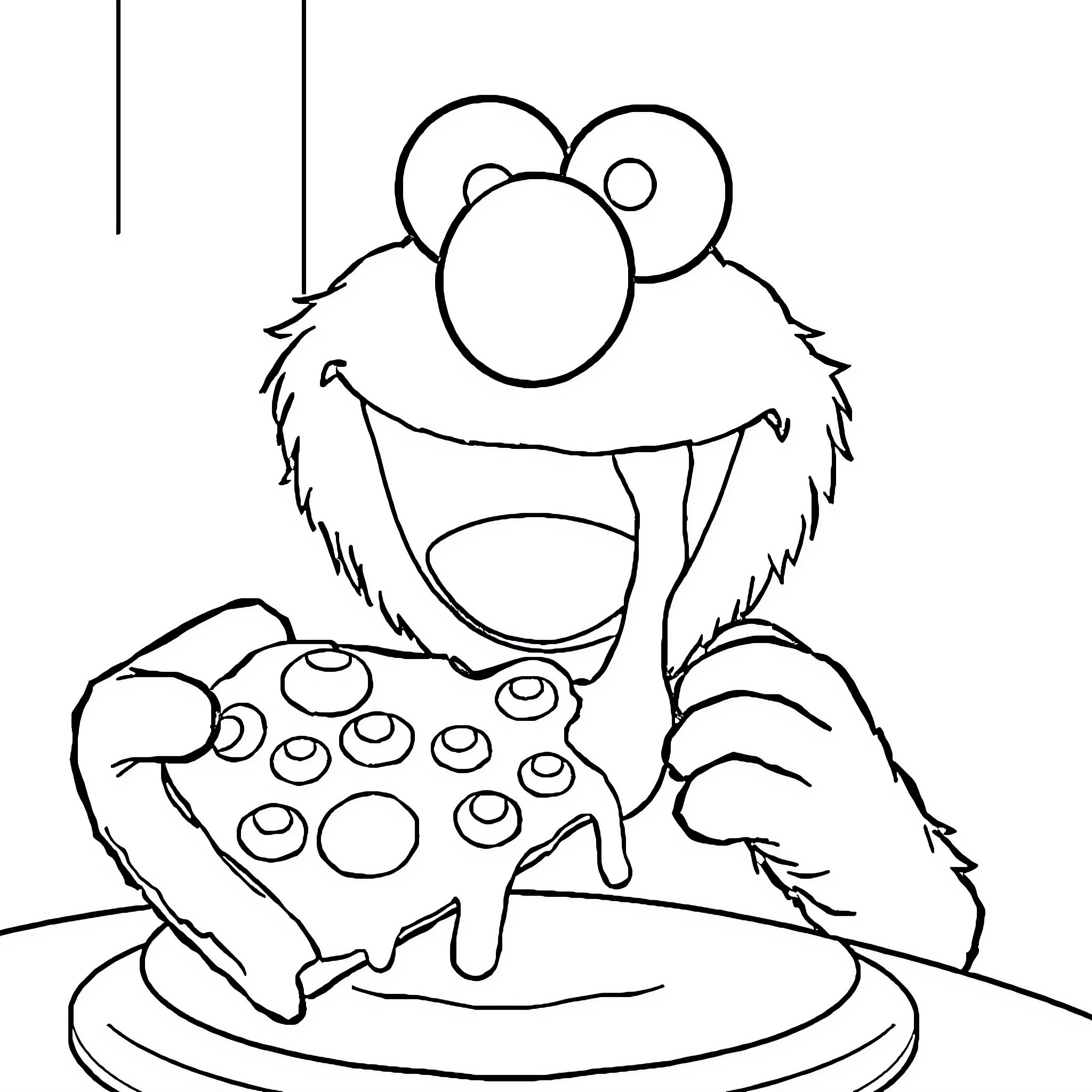 Elmo playing video game with controller Coloring Page (free black-and-white line drawing printable PDF for all, from beginners to advanced learners, including children, teens, adults, and seniors)