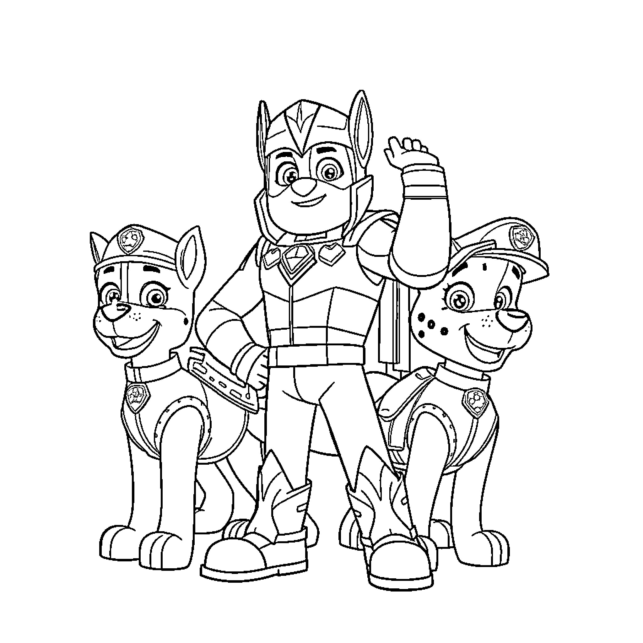 Vikthor and his Paw Patrol friends in action Coloring Page (free black-and-white line drawing printable PDF for all, from beginners to advanced learners, including children, teens, adults, and seniors)