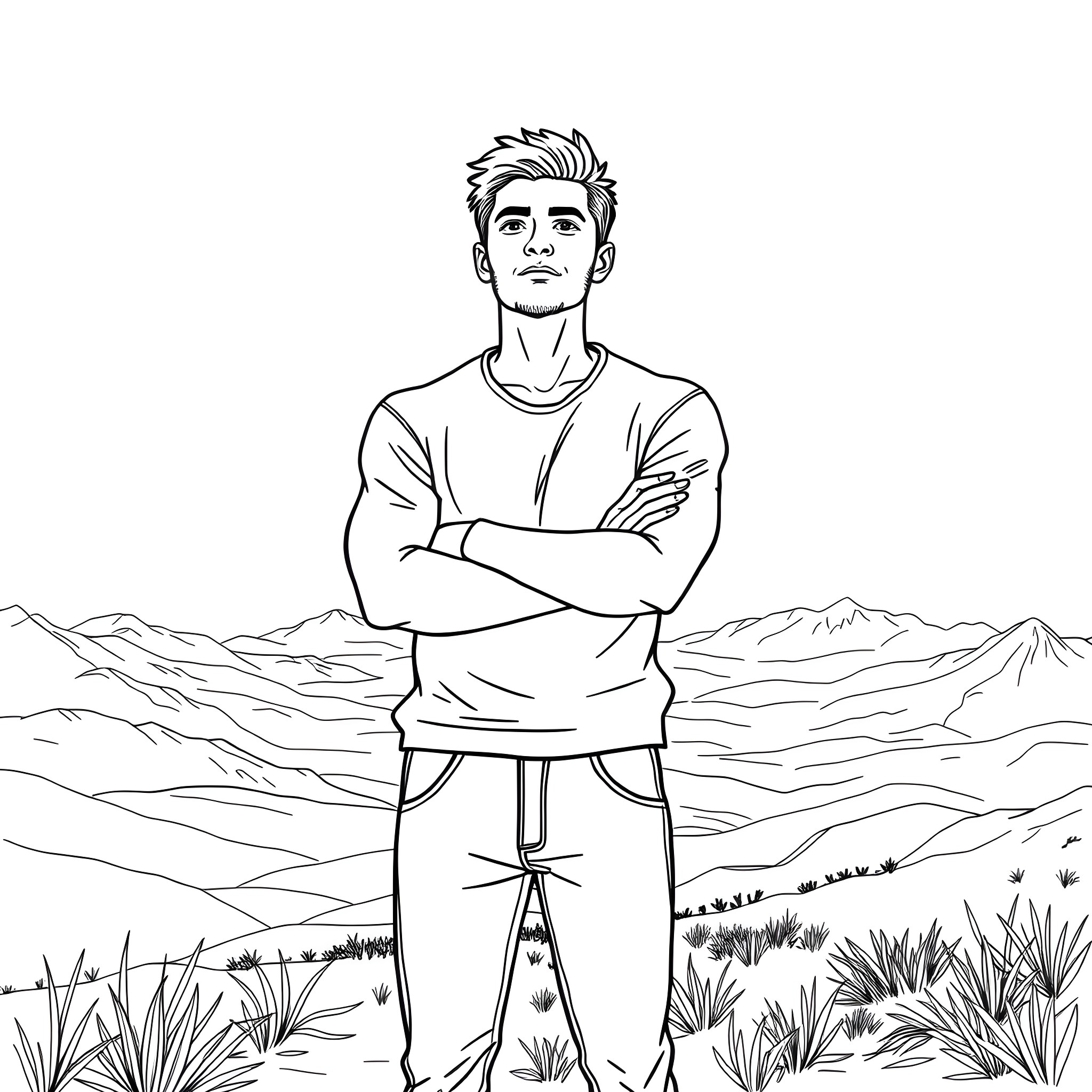 I stand amid the vast wilderness Coloring Page (free black-and-white line drawing printable PDF for all, from beginners to advanced learners, including children, teens, adults, and seniors)