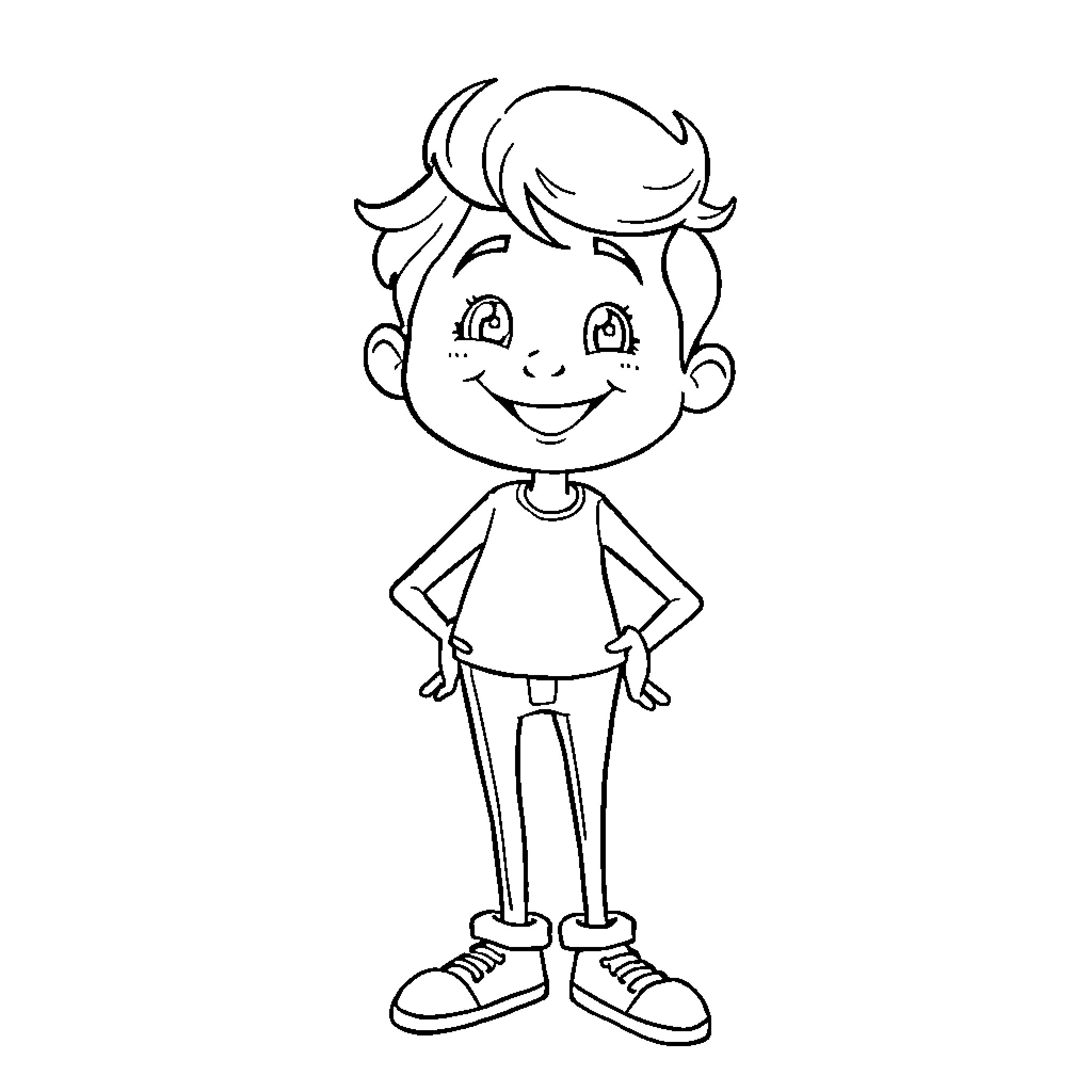 Me as a happy cartoon character Coloring Page (free black-and-white line drawing printable PDF for all, from beginners to advanced learners, including children, teens, adults, and seniors)
