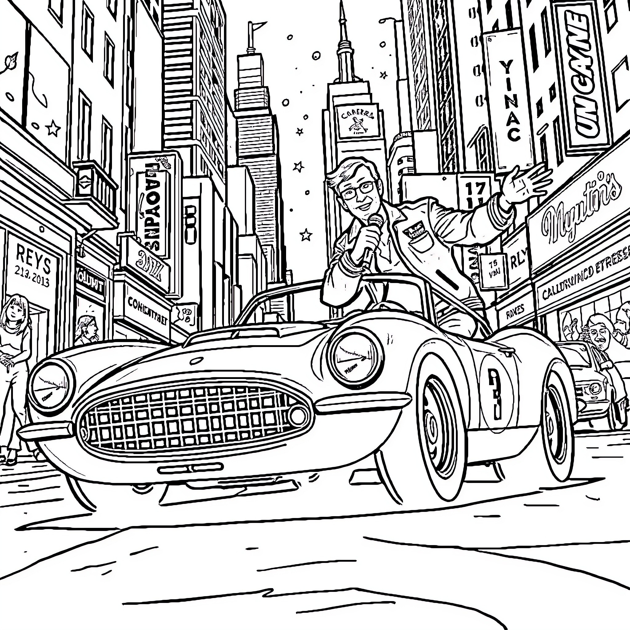 Rayo McQueen's Thrilling Race Through the City Coloring Page (free black-and-white line drawing printable PDF for all, from beginners to advanced learners, including children, teens, adults, and seniors)