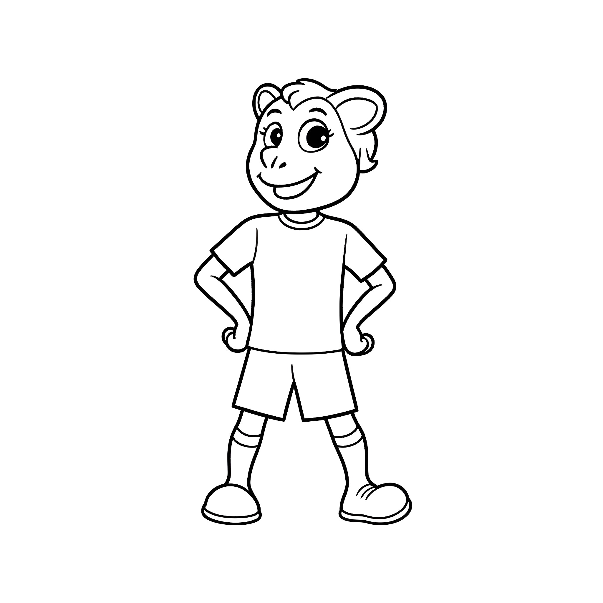 Lui, a happy cartoon monkey character Coloring Page (free black-and-white line drawing printable PDF for all, from beginners to advanced learners, including children, teens, adults, and seniors)