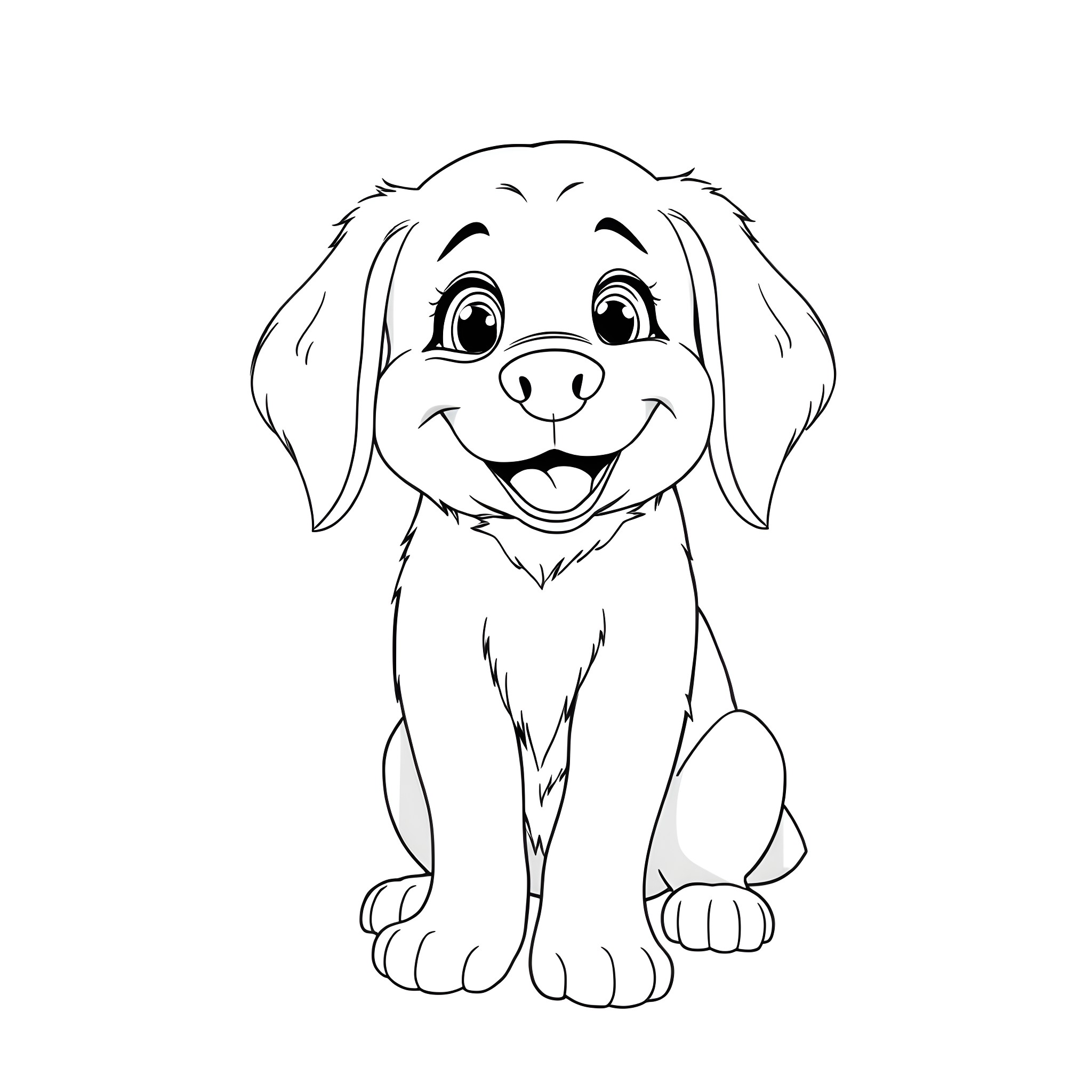 Golden Retriever puppy enjoying a happy moment Coloring Page (free black-and-white line drawing printable PDF for all, from beginners to advanced learners, including children, teens, adults, and seniors)