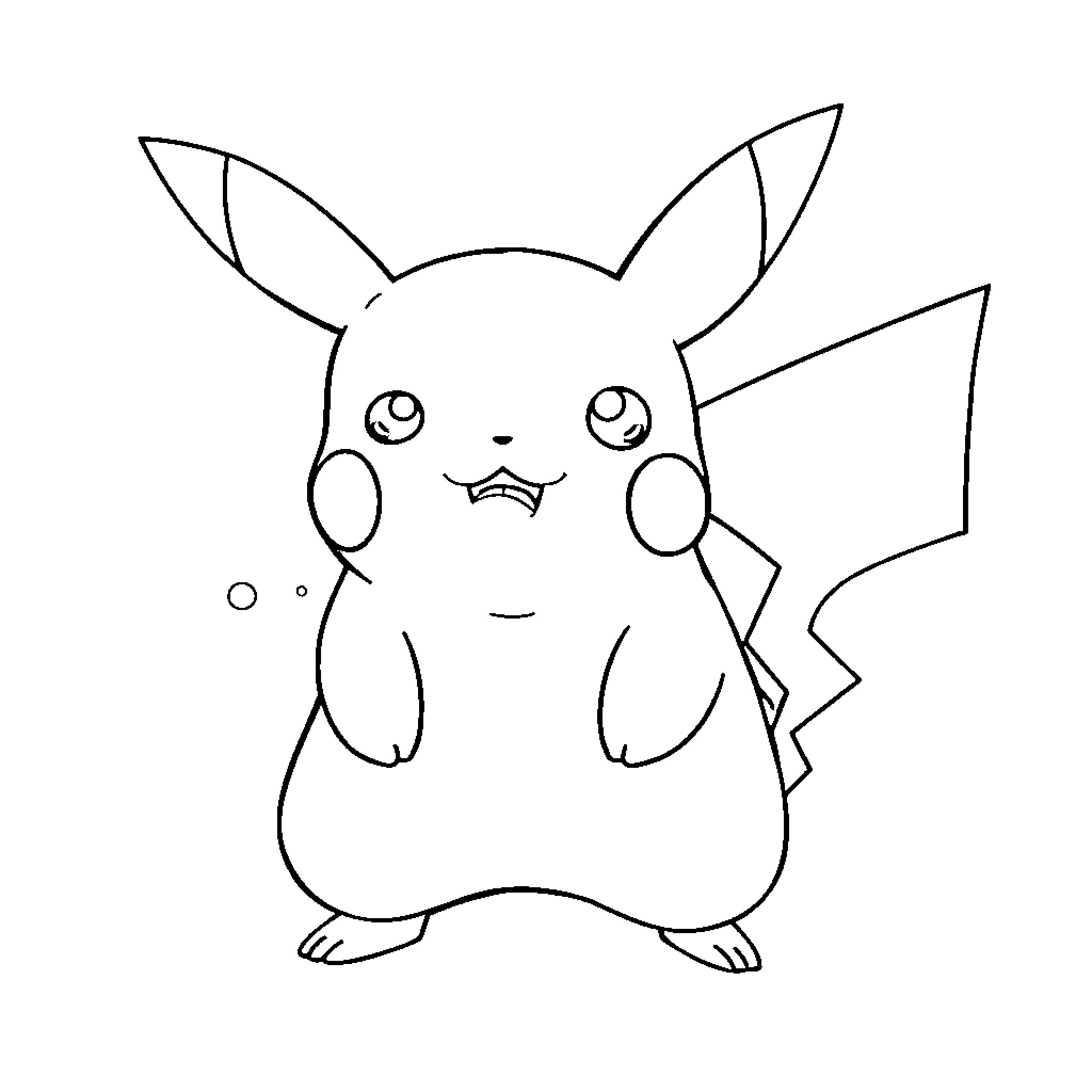 Pikachu looking puzzled and surprised Coloring Page (free black-and-white line drawing printable PDF for all, from beginners to advanced learners, including children, teens, adults, and seniors)